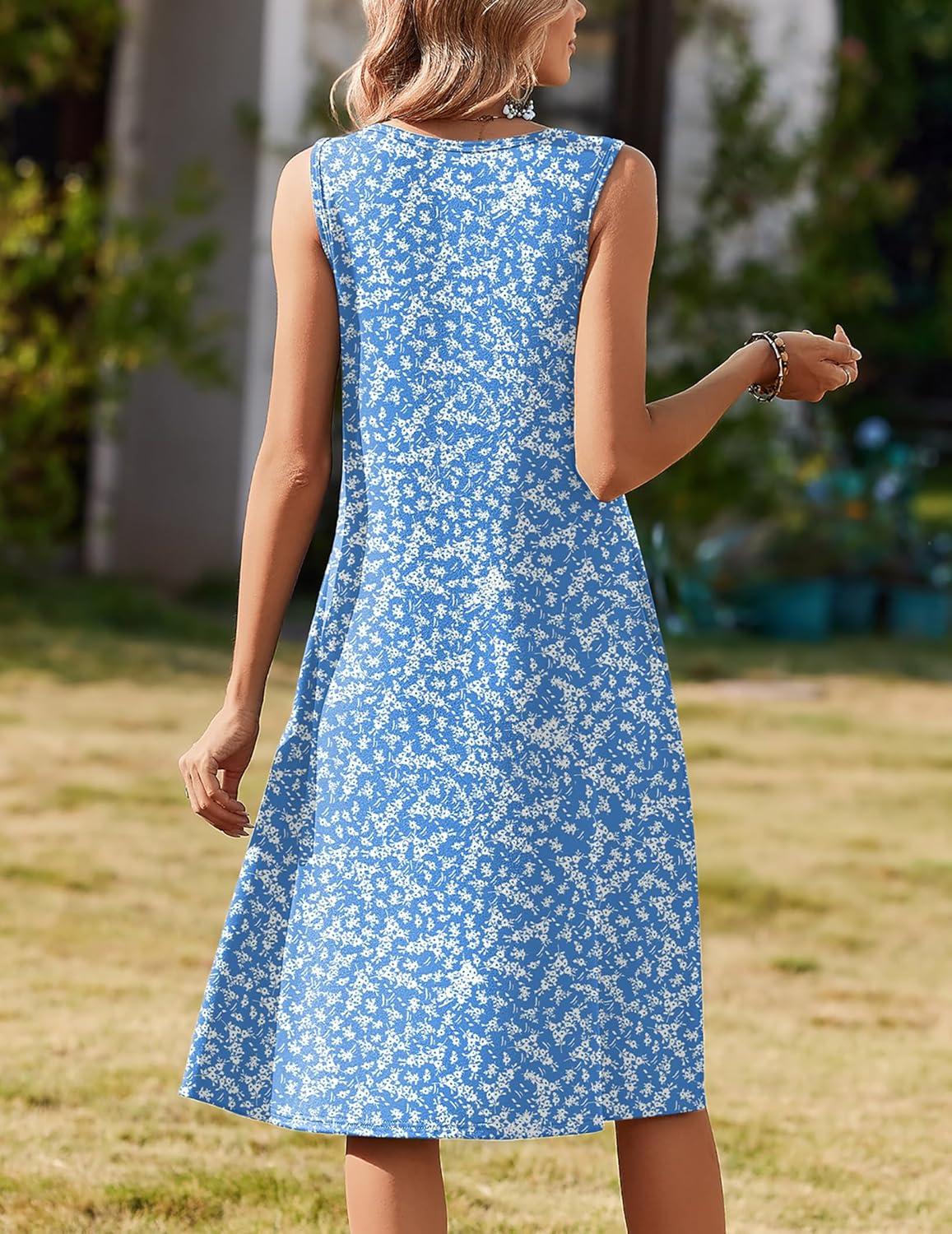 imageZeagoo Summer Dresses for Women Flowy Aline Casual Midi Tank Dress Beach Boho Vacation Sundresses Shift Dress with PocketsBlue