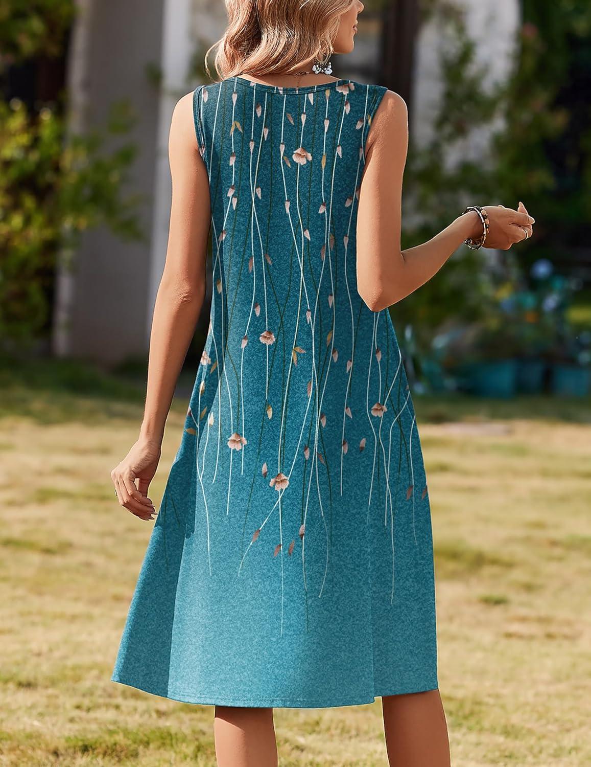 imageZeagoo Summer Dresses for Women Flowy Aline Casual Midi Tank Dress Beach Boho Vacation Sundresses Shift Dress with PocketsBlue Green