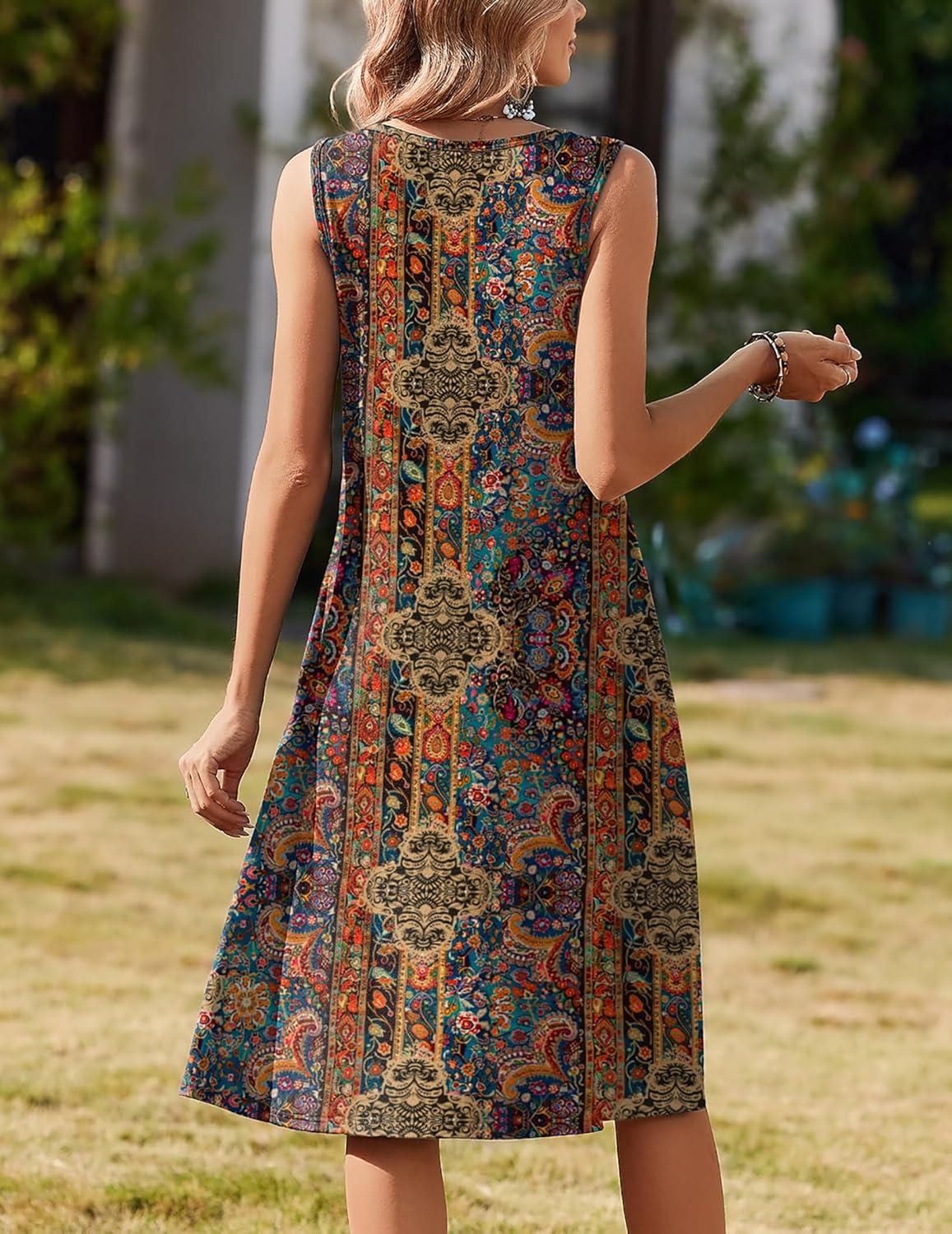 imageZeagoo Summer Dresses for Women Flowy Aline Casual Midi Tank Dress Beach Boho Vacation Sundresses Shift Dress with PocketsBrown