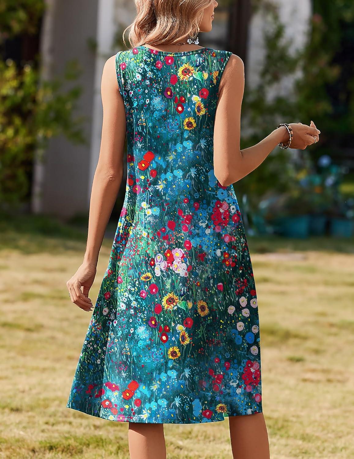 imageZeagoo Summer Dresses for Women Flowy Aline Casual Midi Tank Dress Beach Boho Vacation Sundresses Shift Dress with PocketsColorful