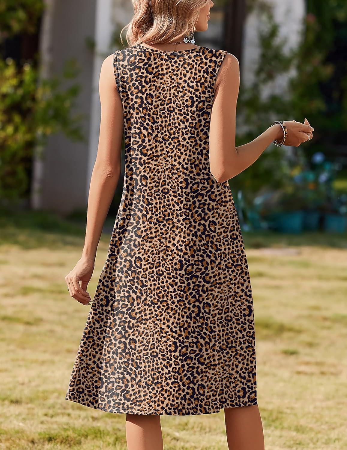 imageZeagoo Summer Dresses for Women Flowy Aline Casual Midi Tank Dress Beach Boho Vacation Sundresses Shift Dress with PocketsLeopard Print