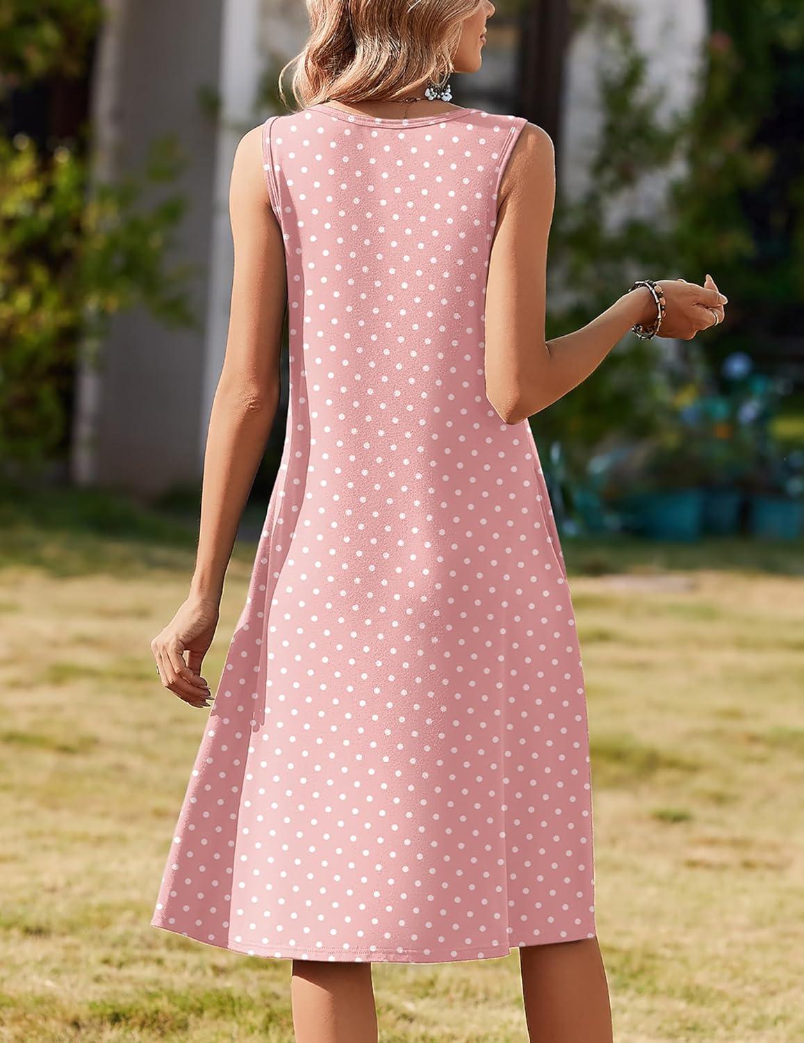 imageZeagoo Summer Dresses for Women Flowy Aline Casual Midi Tank Dress Beach Boho Vacation Sundresses Shift Dress with PocketsPink Dot