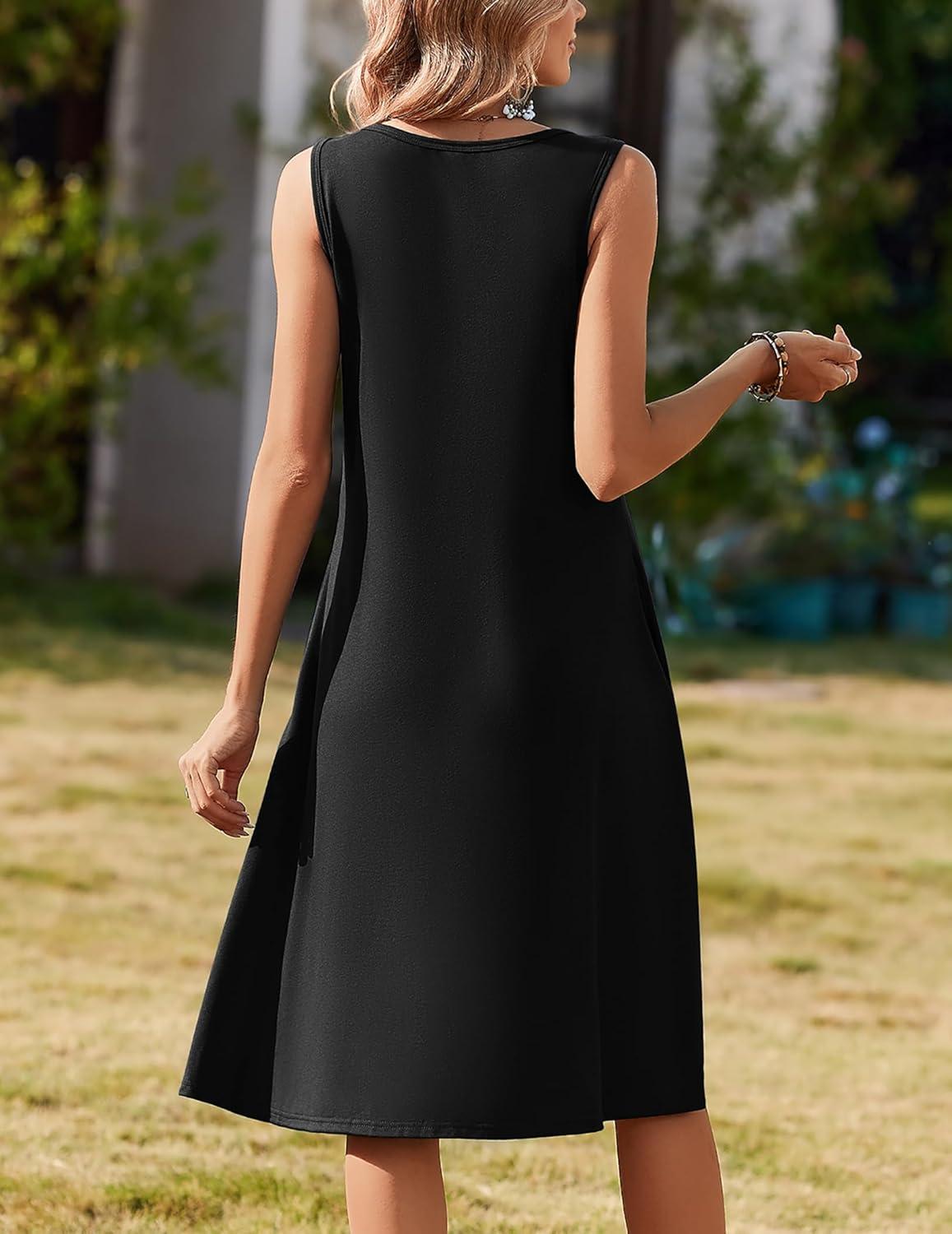 imageZeagoo Summer Dresses for Women Flowy Aline Casual Midi Tank Dress Beach Boho Vacation Sundresses Shift Dress with PocketsSolid Black