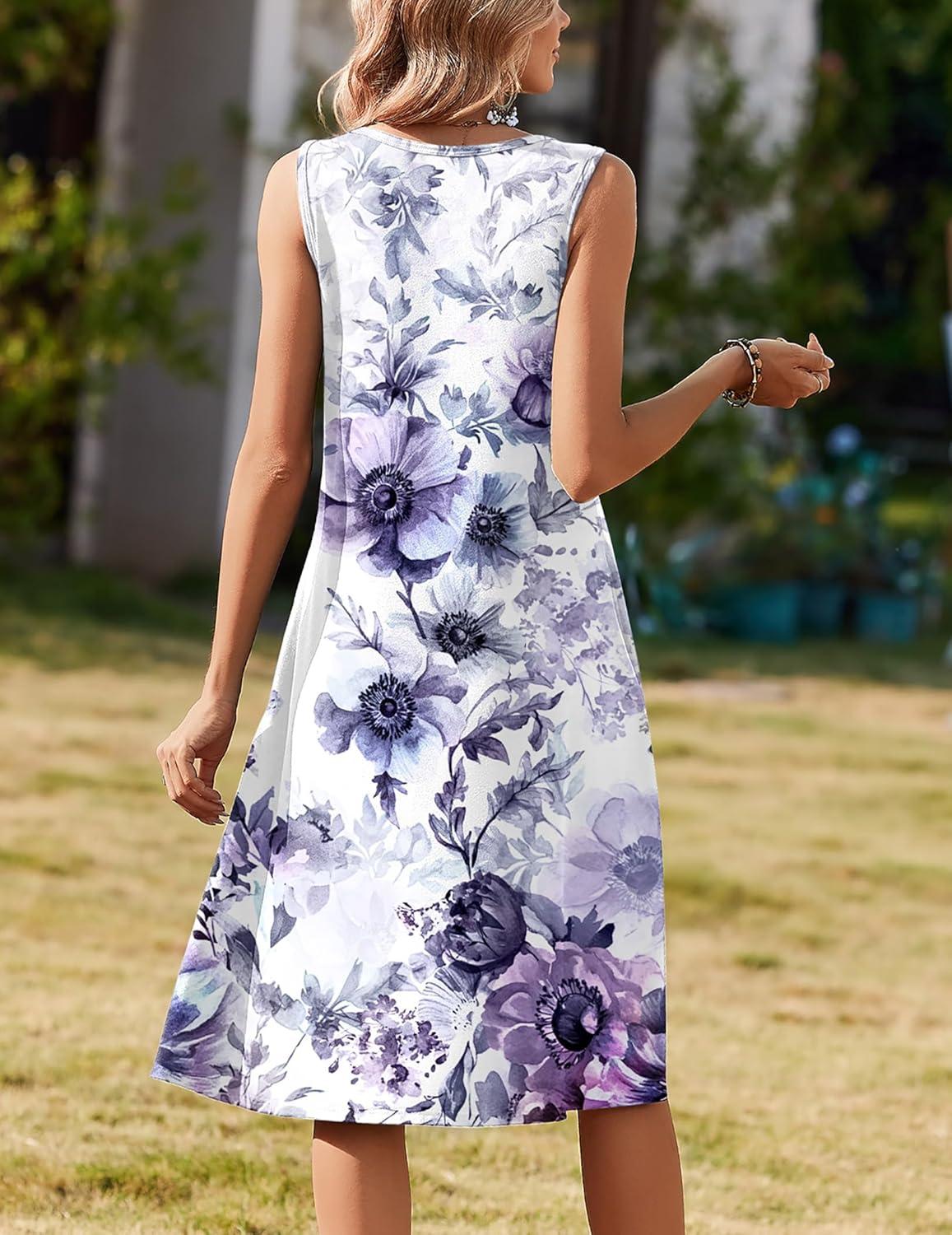 imageZeagoo Summer Dresses for Women Flowy Aline Casual Midi Tank Dress Beach Boho Vacation Sundresses Shift Dress with PocketsWhite Purple