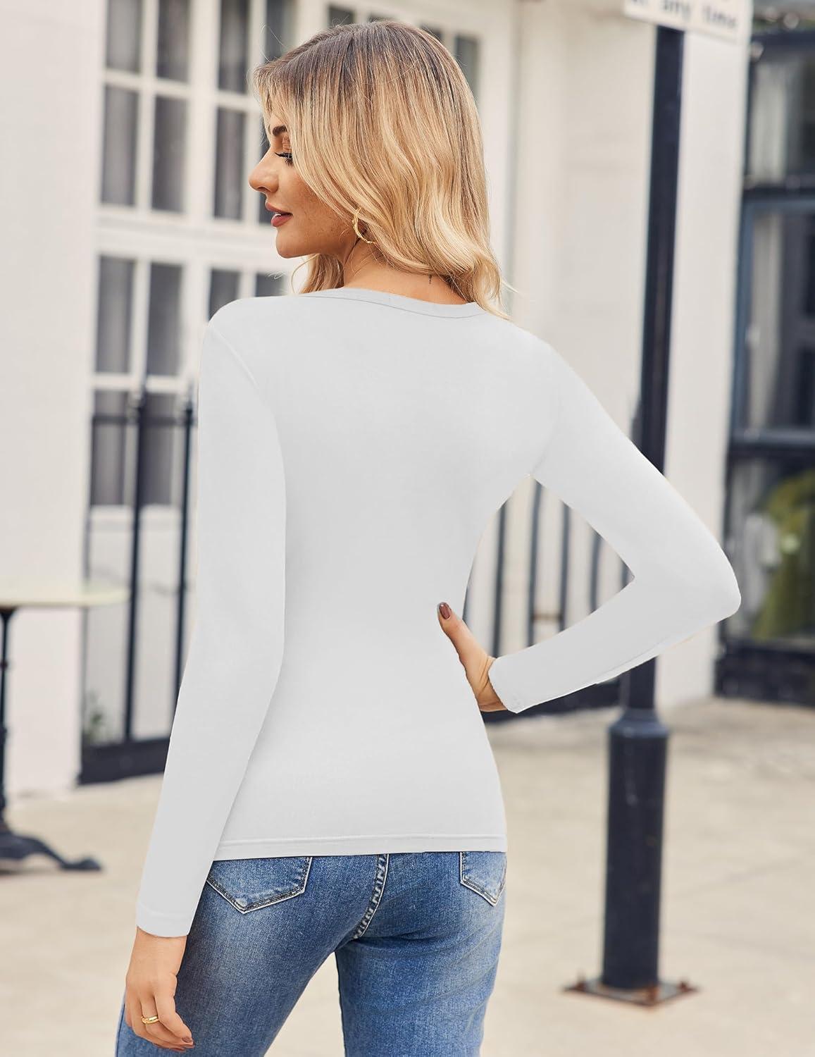 imageZeagoo Women 2 Pack Long Sleeve Shirts V Neck T Shirts Casual Thermal Tops Slim Fit Basic Tight Tees Going Out Top01whiteblack