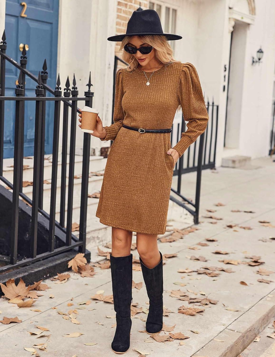 imageZeagoo Women Fall Winter Dress Knitted Pullover DressesBurnt Orange