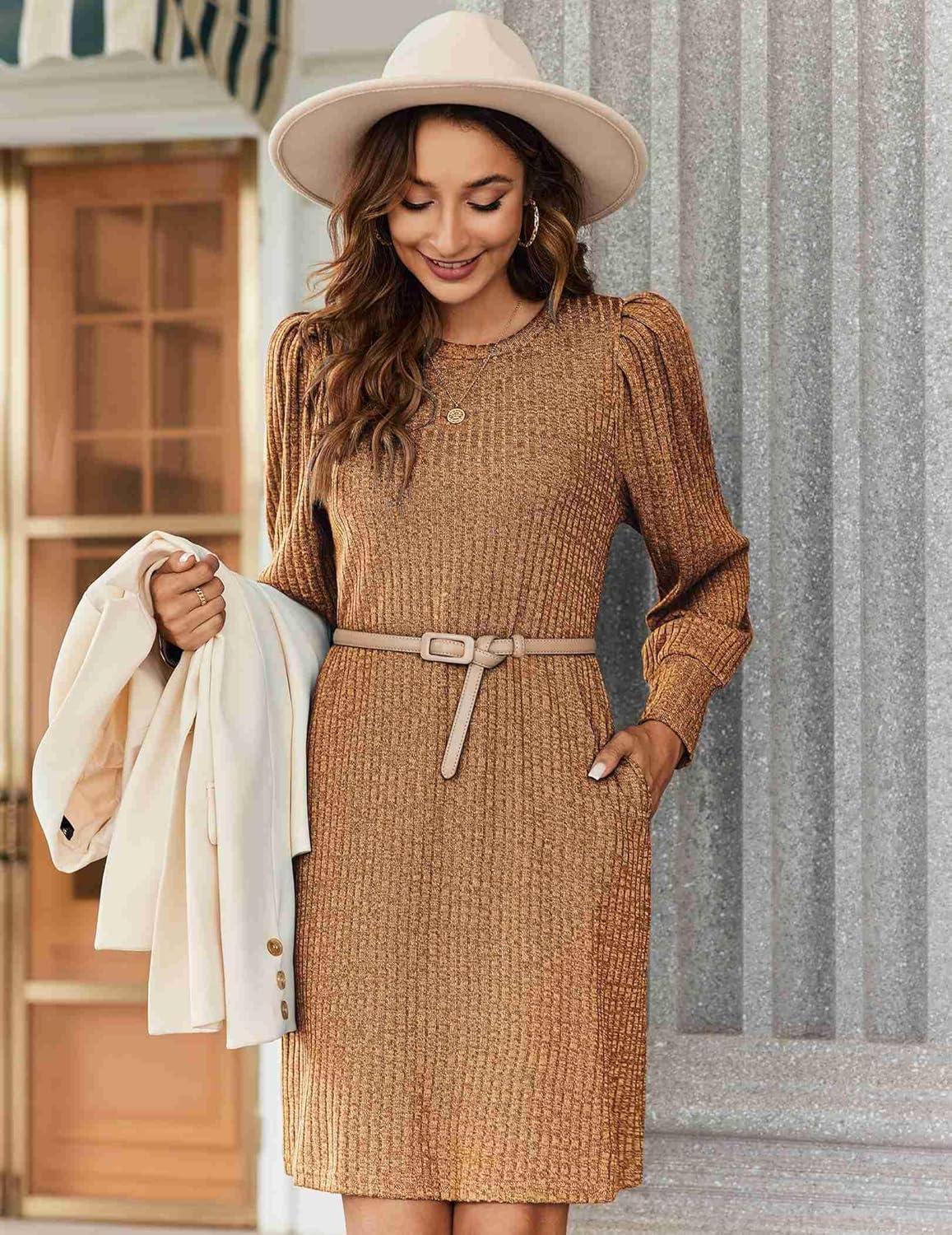 imageZeagoo Women Fall Winter Dress Knitted Pullover DressesBurnt Orange