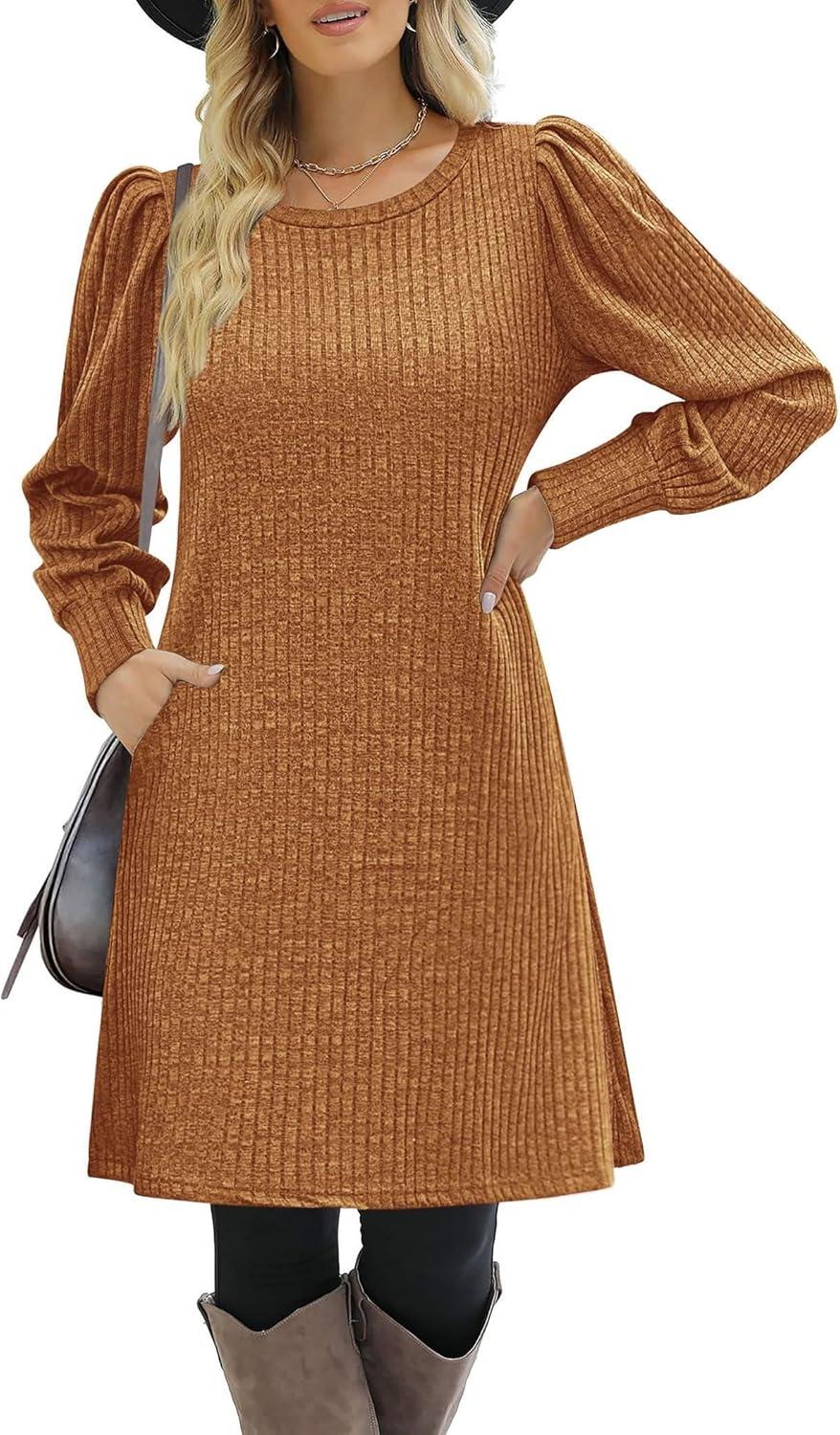 imageZeagoo Women Fall Winter Dress Knitted Pullover DressesBurnt Orange