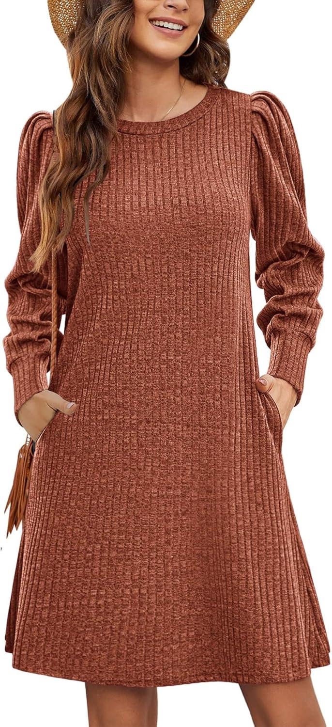 imageZeagoo Women Fall Winter Dress Knitted Pullover DressesCaramel