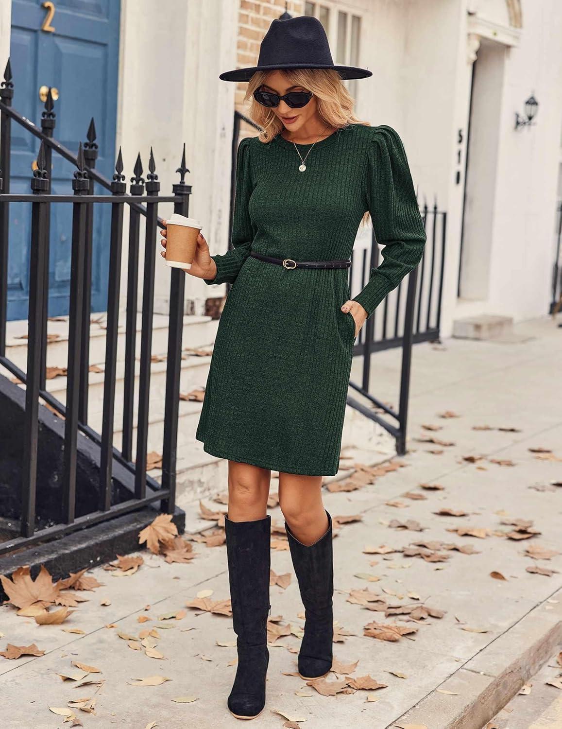 imageZeagoo Women Fall Winter Dress Knitted Pullover DressesDeep Green