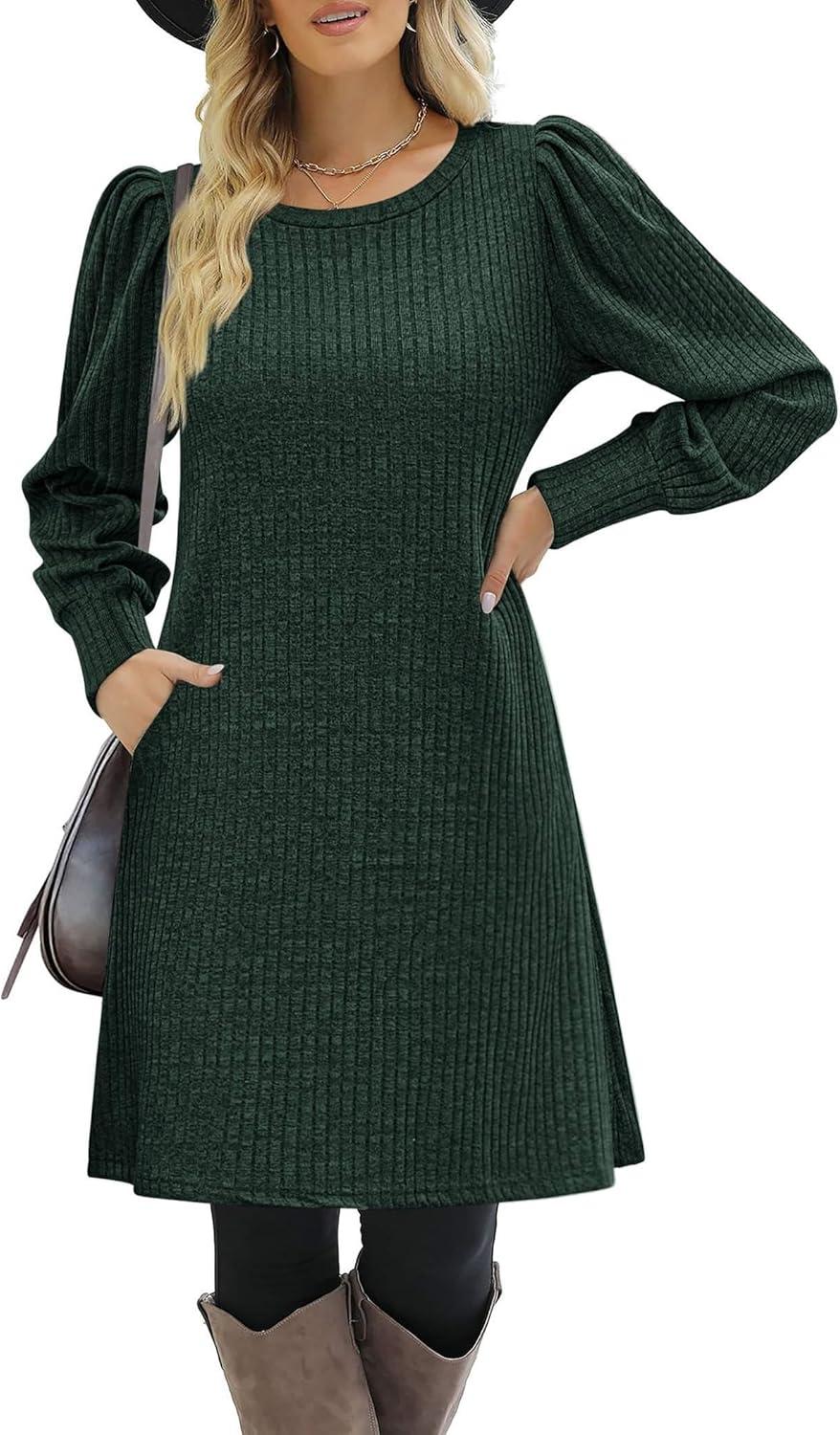 imageZeagoo Women Fall Winter Dress Knitted Pullover DressesDeep Green