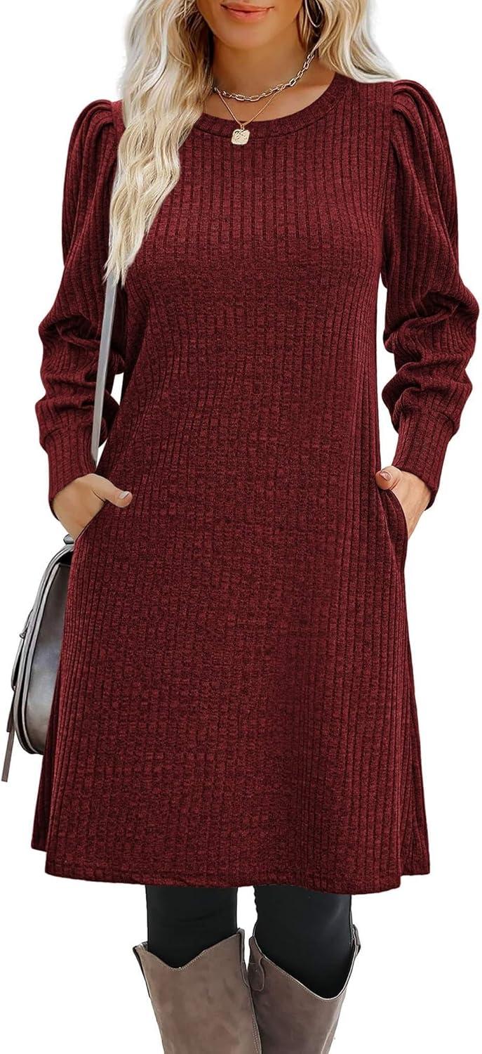 imageZeagoo Women Fall Winter Dress Knitted Pullover DressesDeep Red