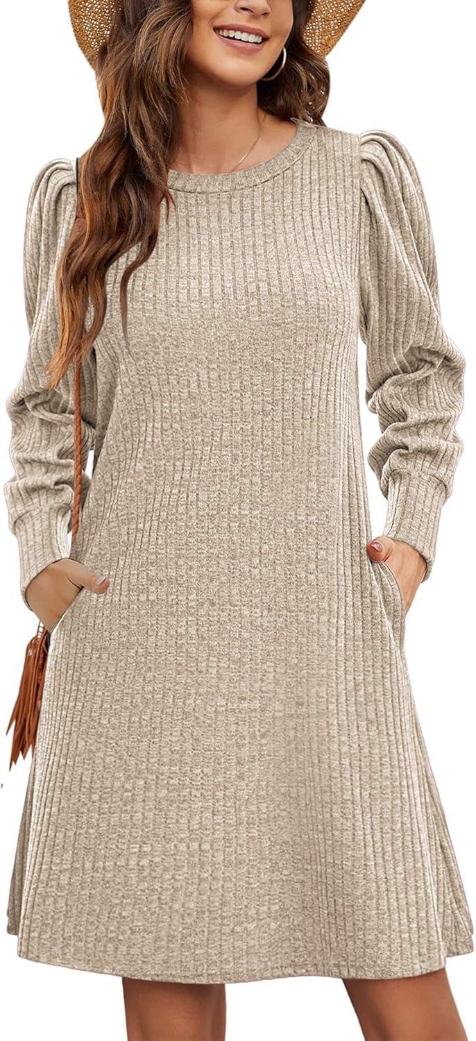 imageZeagoo Women Fall Winter Dress Knitted Pullover DressesKhaki