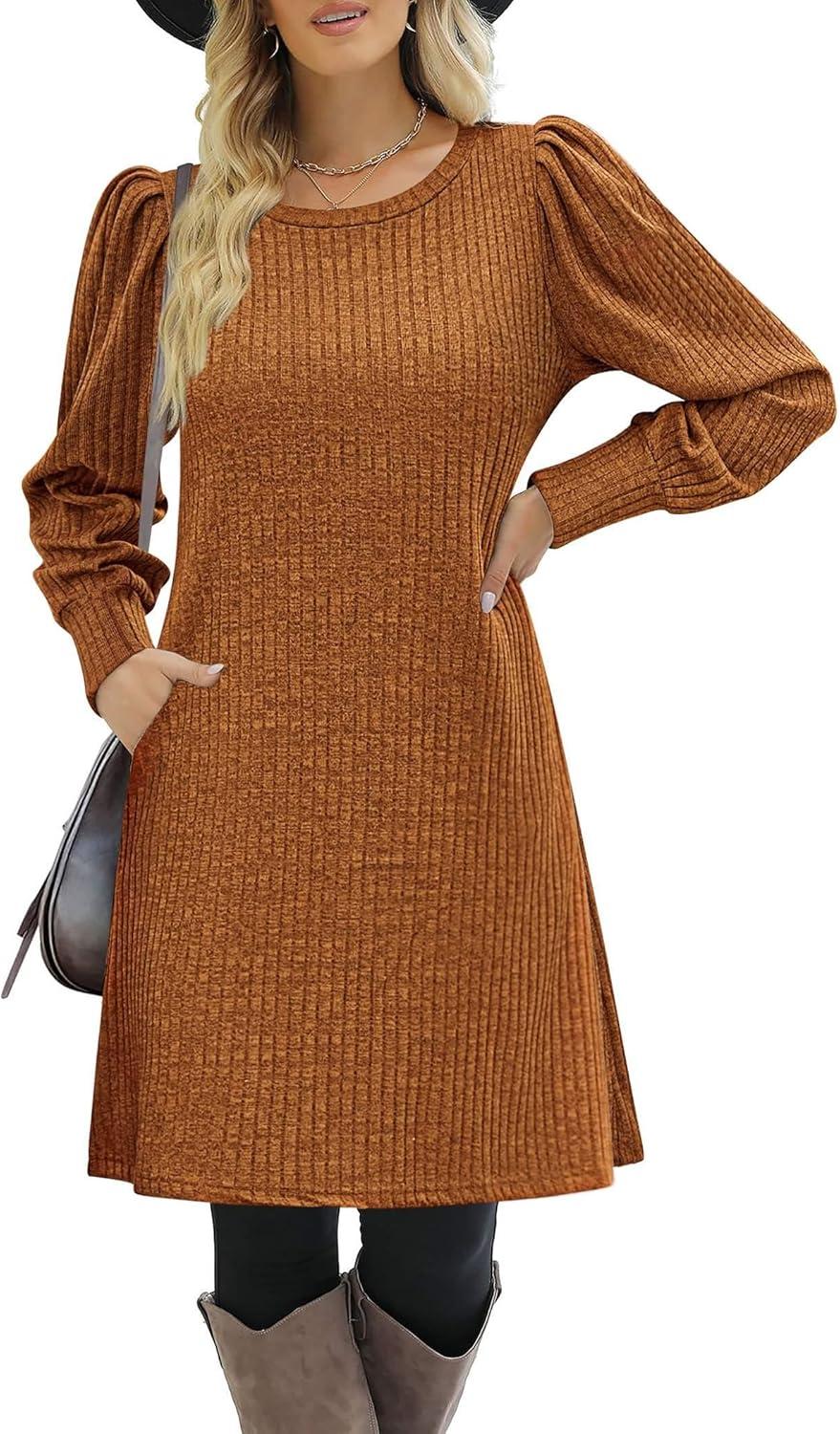 imageZeagoo Women Fall Winter Dress Knitted Pullover DressesLight Brown