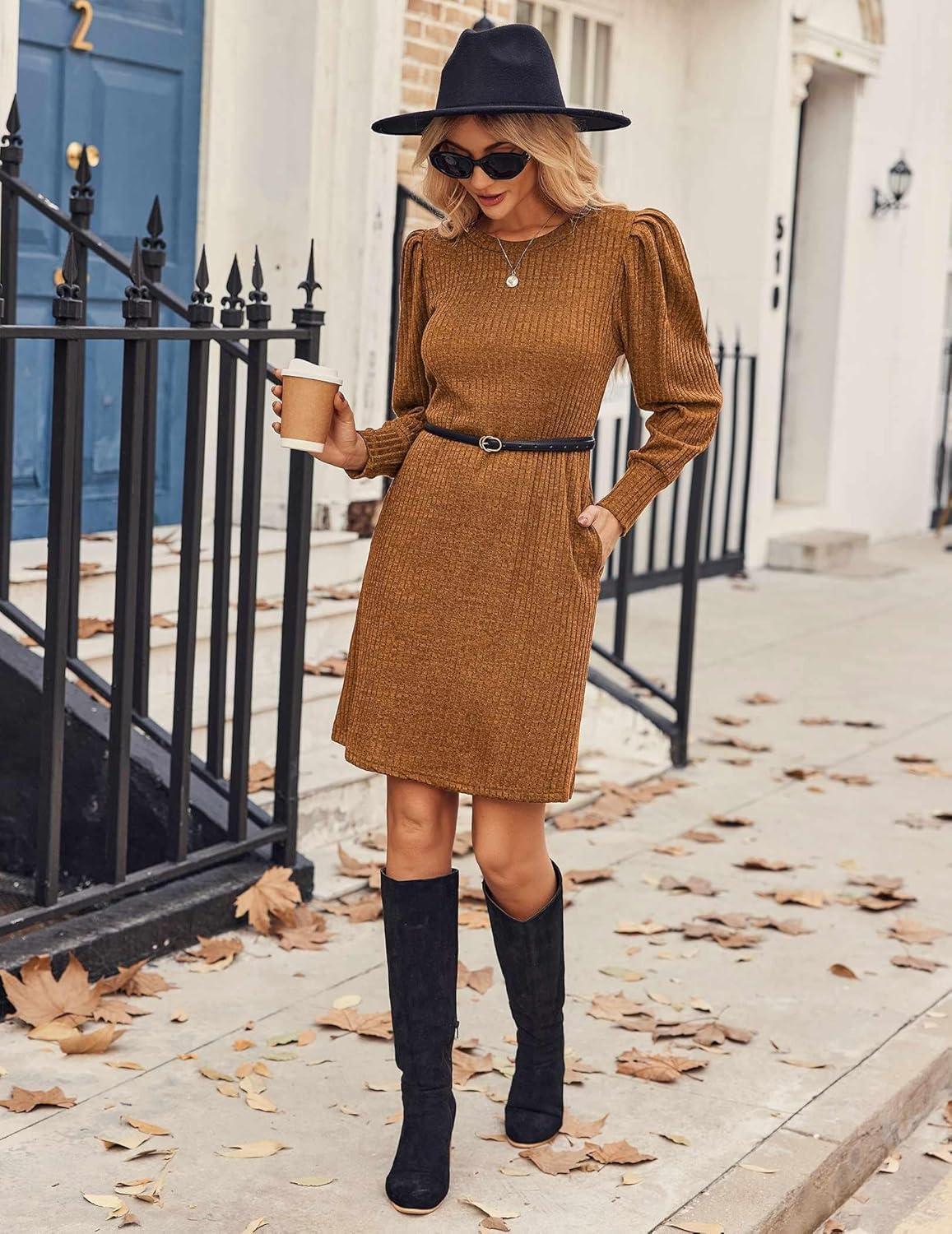 imageZeagoo Women Fall Winter Dress Knitted Pullover DressesLight Brown