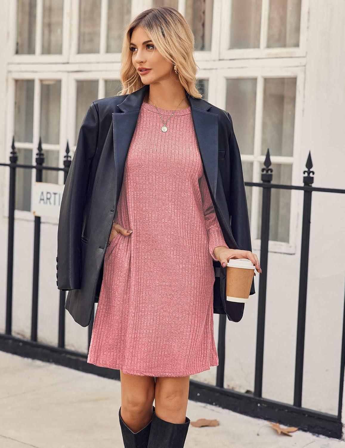 imageZeagoo Women Fall Winter Dress Knitted Pullover DressesLight Pink