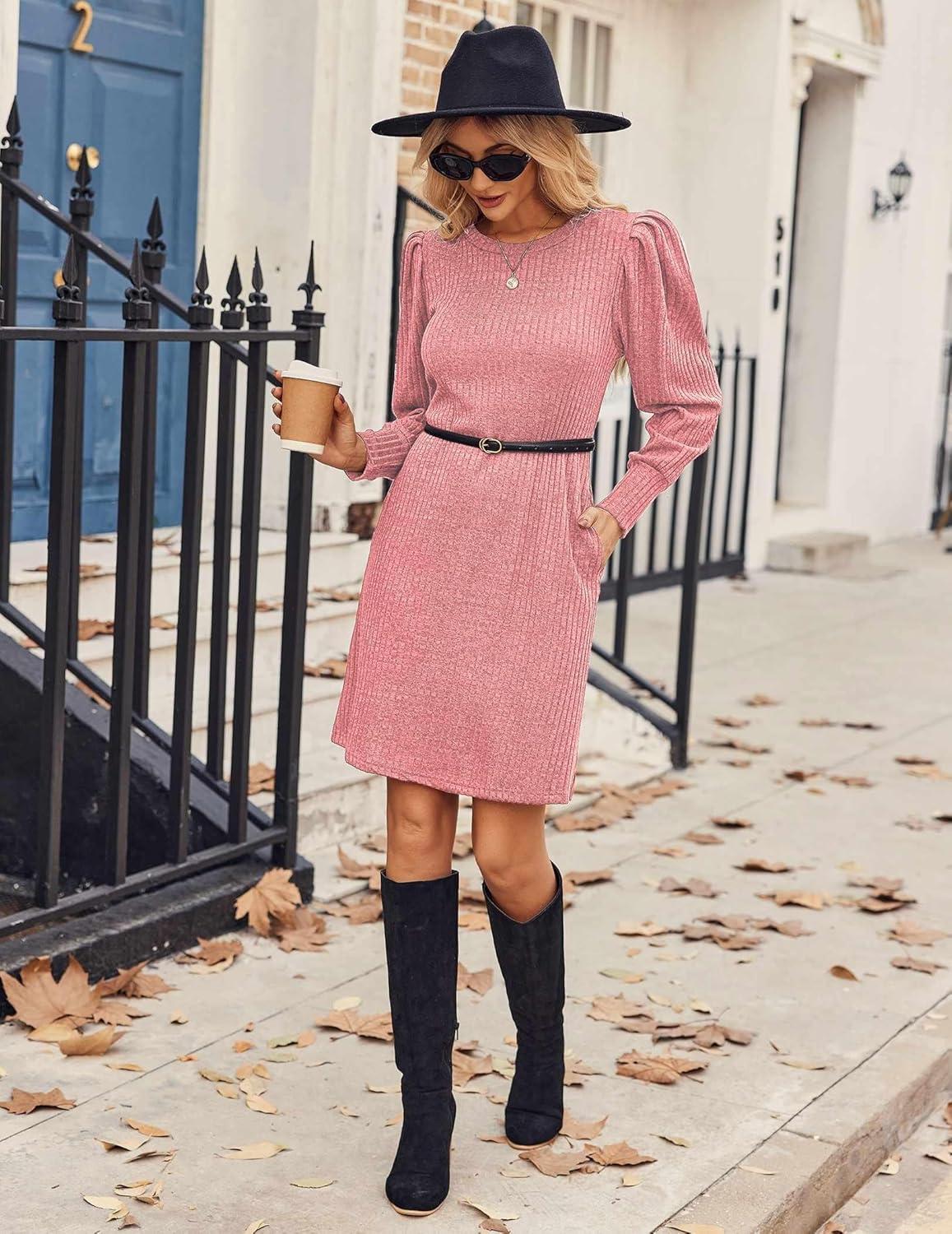 imageZeagoo Women Fall Winter Dress Knitted Pullover DressesLight Pink