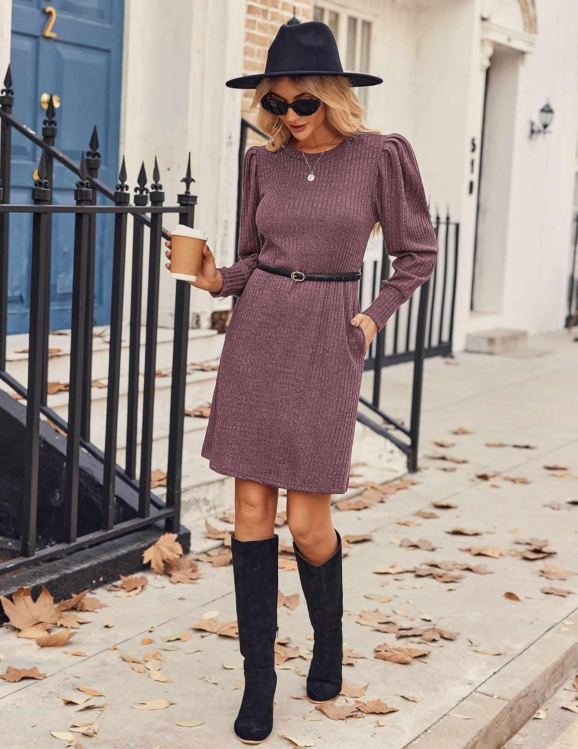 imageZeagoo Women Fall Winter Dress Knitted Pullover DressesMauve