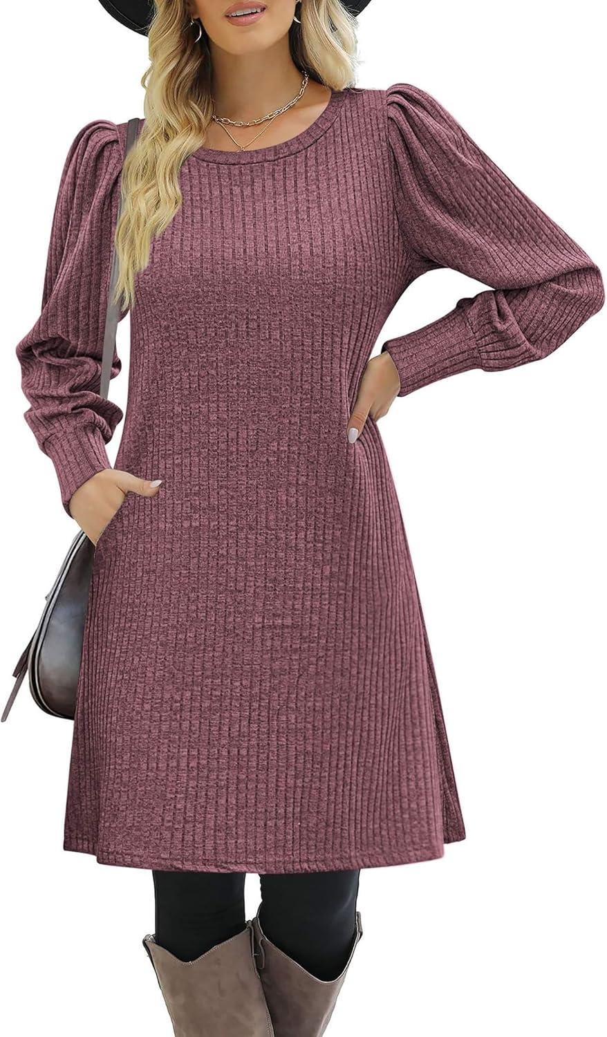 imageZeagoo Women Fall Winter Dress Knitted Pullover DressesMauve