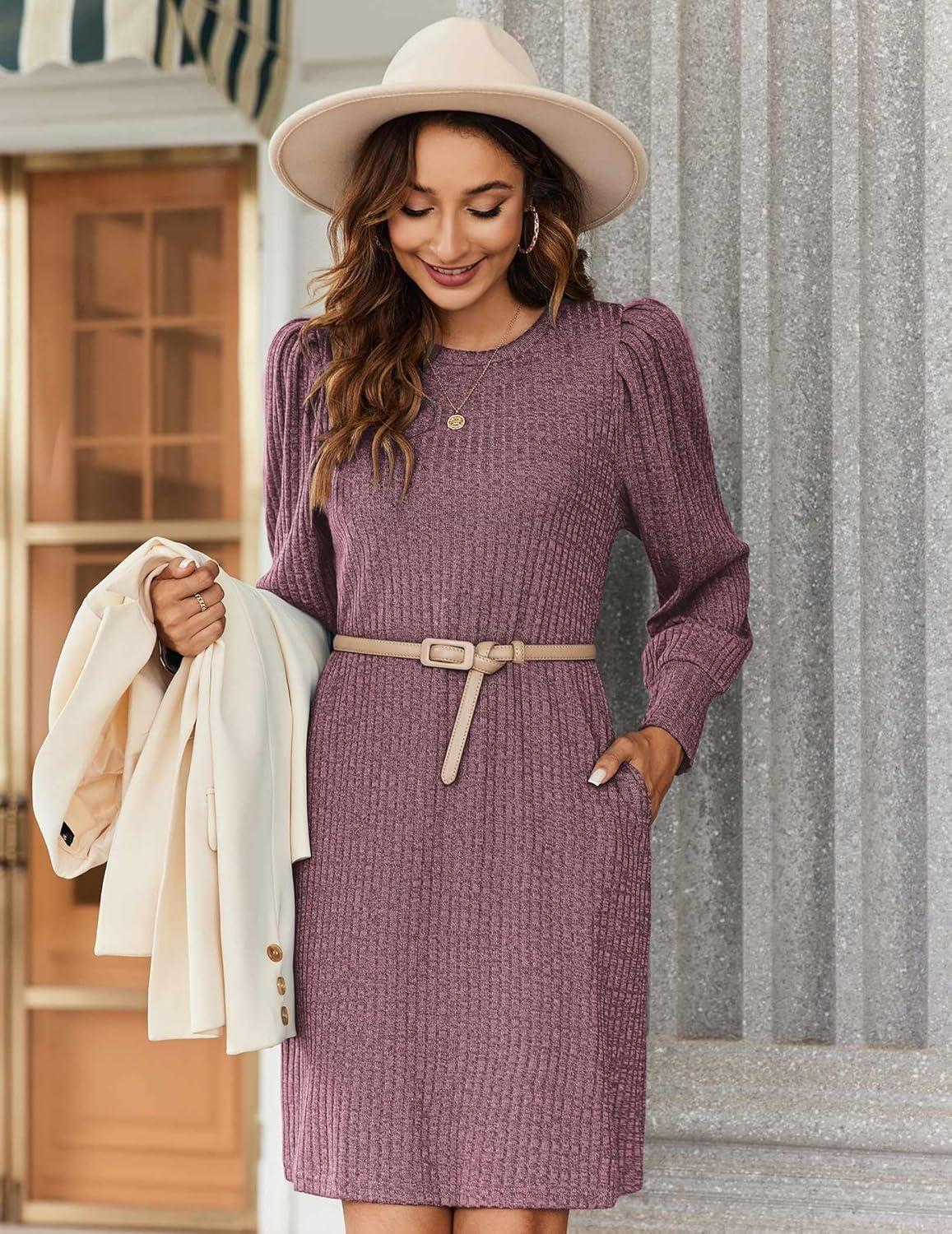 imageZeagoo Women Fall Winter Dress Knitted Pullover DressesMauve