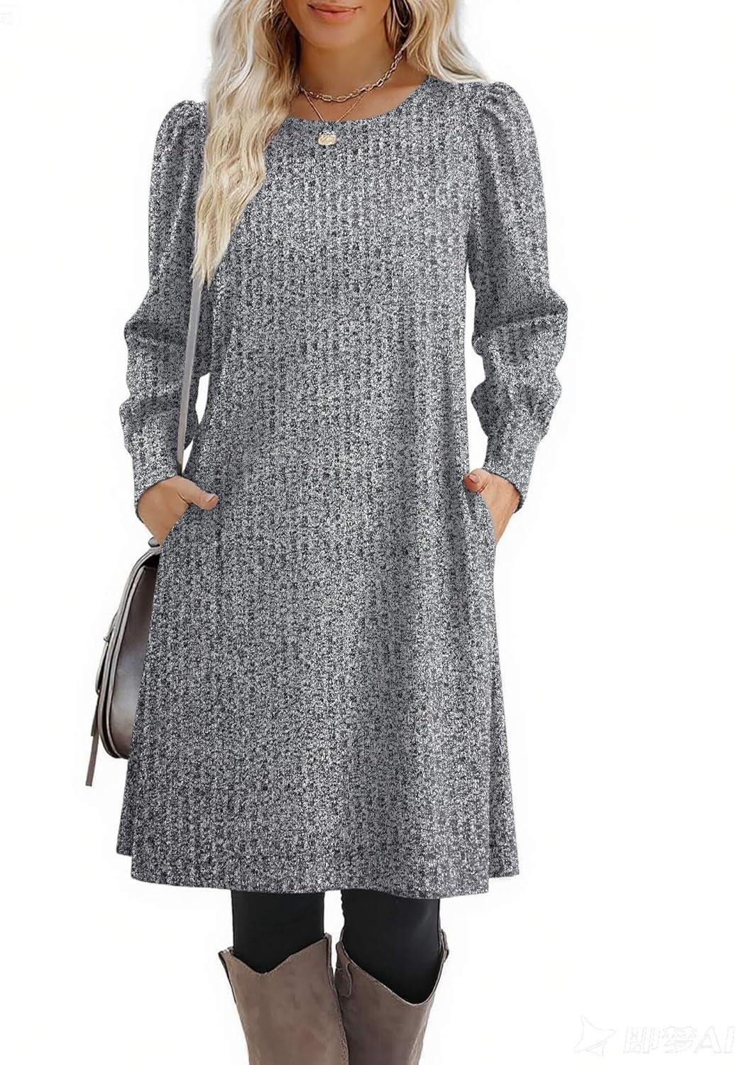 imageZeagoo Women Fall Winter Dress Knitted Pullover DressesMid Grey