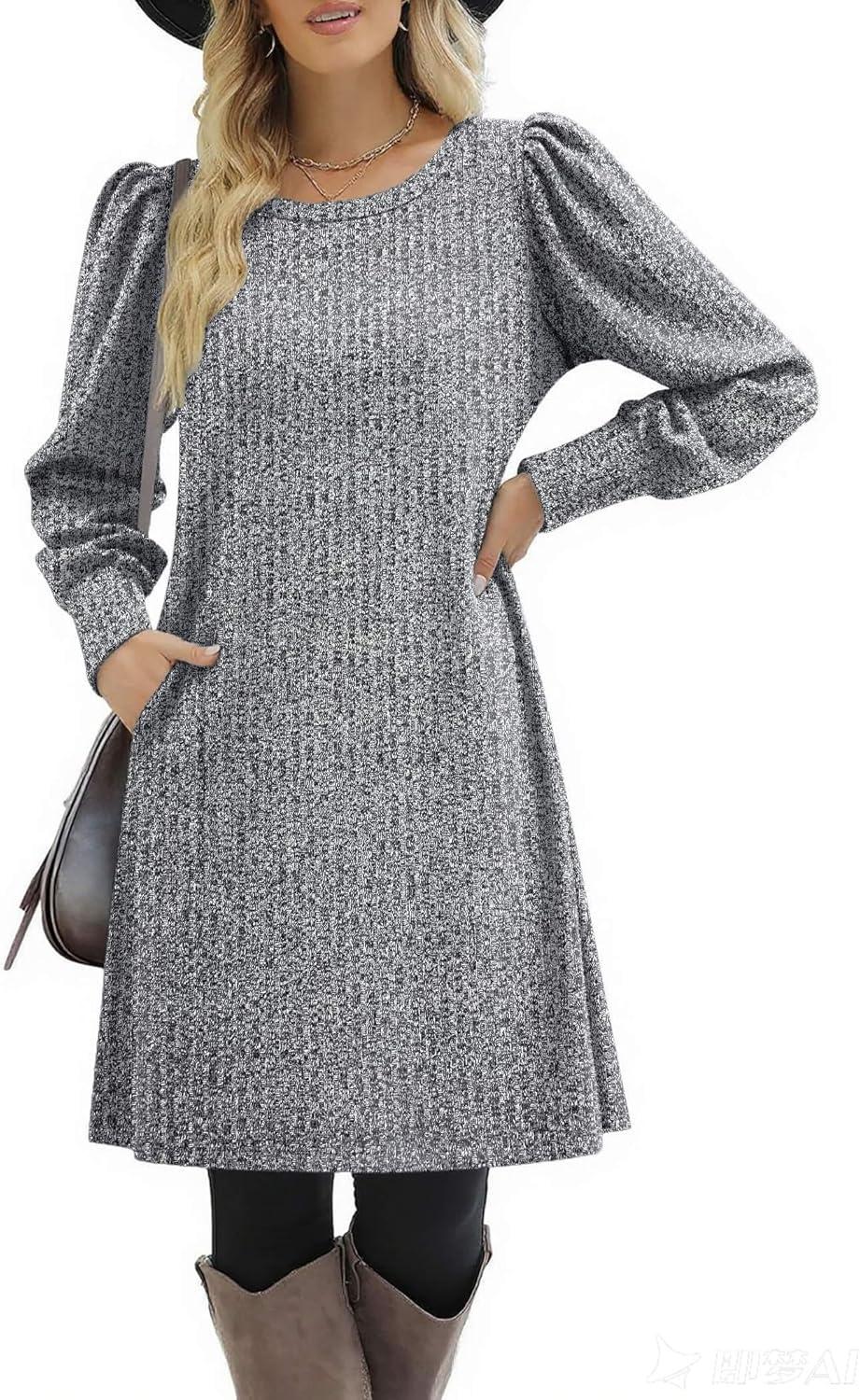 imageZeagoo Women Fall Winter Dress Knitted Pullover DressesMid Grey