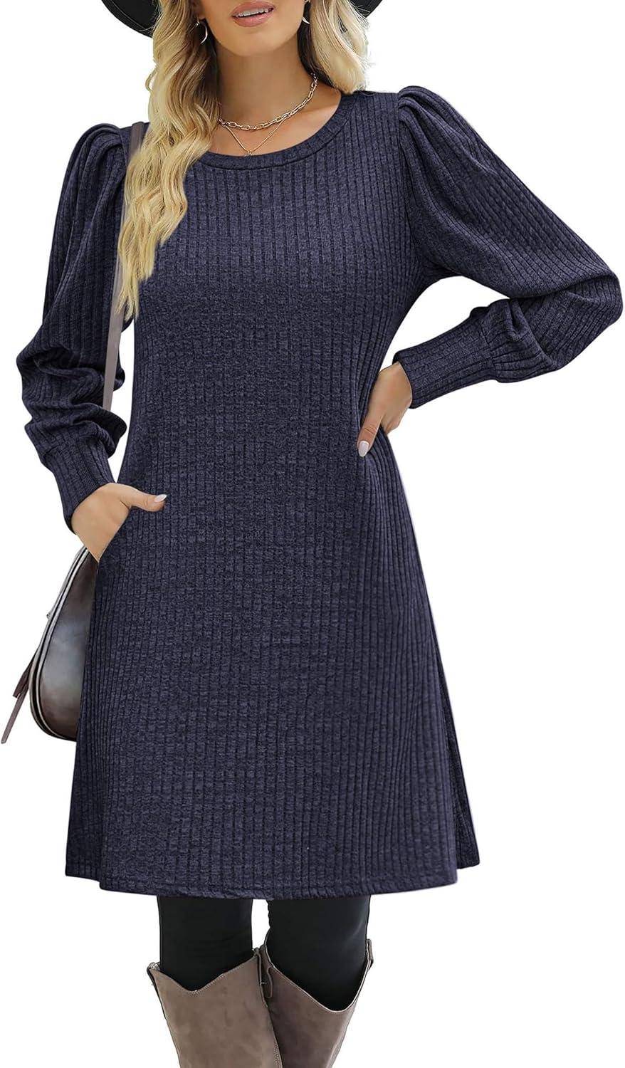 imageZeagoo Women Fall Winter Dress Knitted Pullover DressesNavy Blue