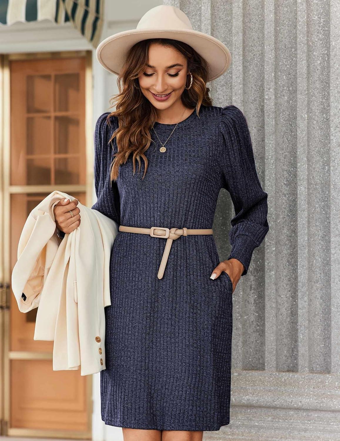 imageZeagoo Women Fall Winter Dress Knitted Pullover DressesNavy Blue