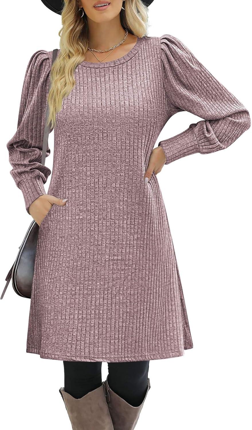 imageZeagoo Women Fall Winter Dress Knitted Pullover DressesPale Pink