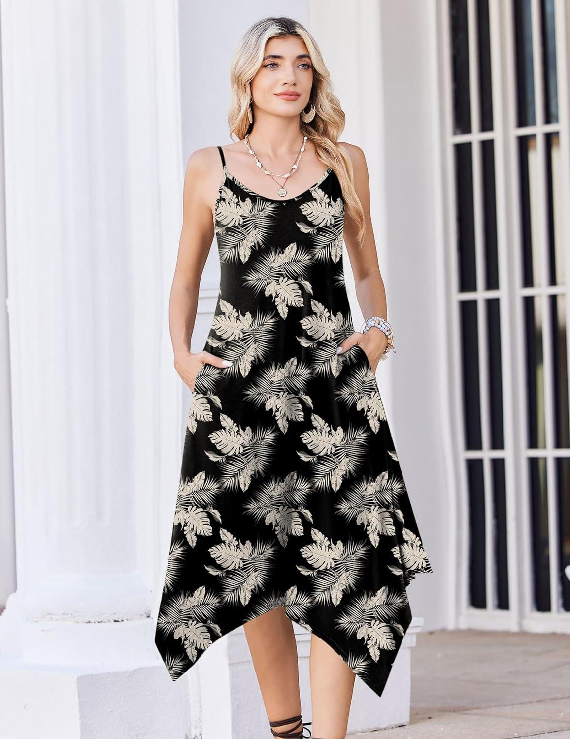 imageZeagoo Women Summer Midi Dresses 2026 Hawaiian Bohemian Beach Cover Up Sundress Spaghetti Strap Casual Dress with PocketsApricot Brown