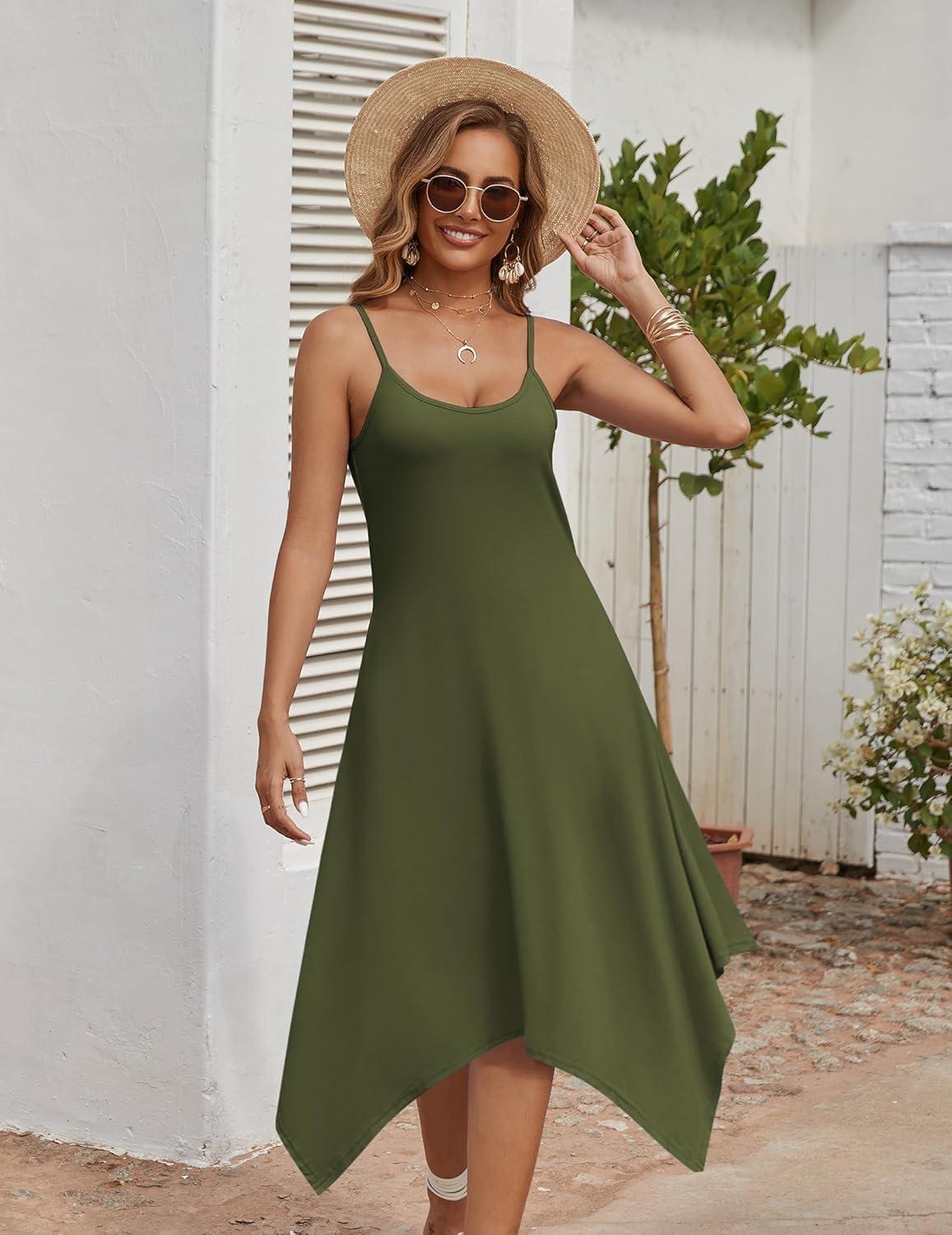 imageZeagoo Women Summer Midi Dresses 2026 Hawaiian Bohemian Beach Cover Up Sundress Spaghetti Strap Casual Dress with PocketsArmy Green