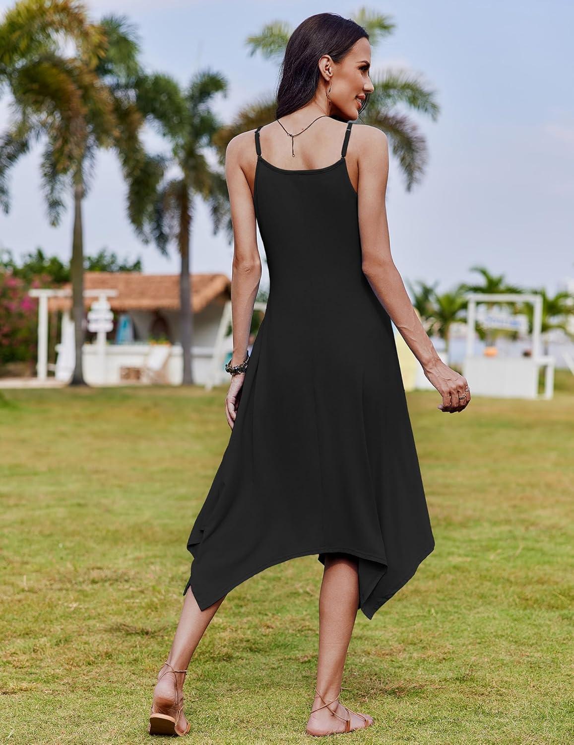 imageZeagoo Women Summer Midi Dresses 2026 Hawaiian Bohemian Beach Cover Up Sundress Spaghetti Strap Casual Dress with PocketsBlack