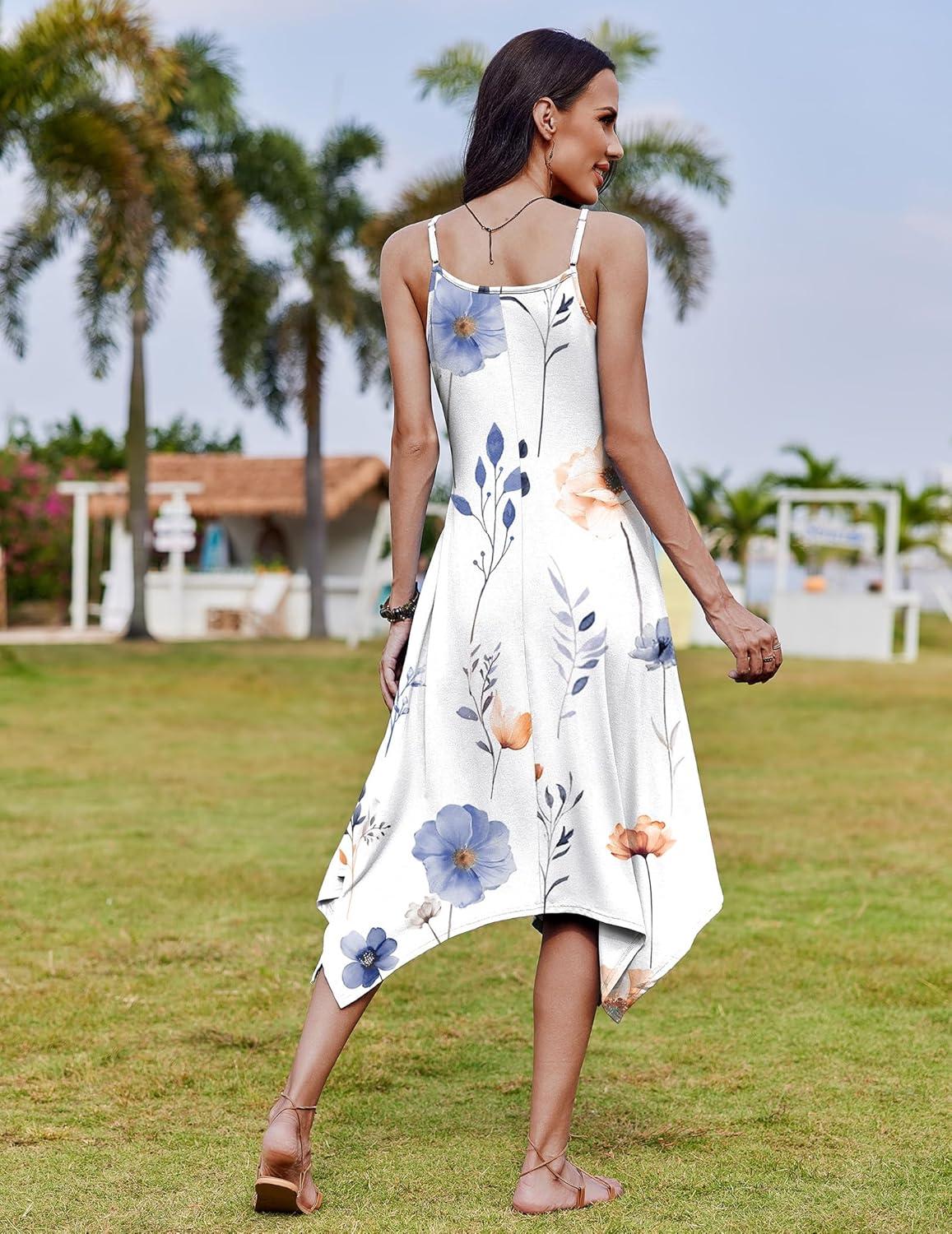 imageZeagoo Women Summer Midi Dresses 2026 Hawaiian Bohemian Beach Cover Up Sundress Spaghetti Strap Casual Dress with PocketsFloral Printed