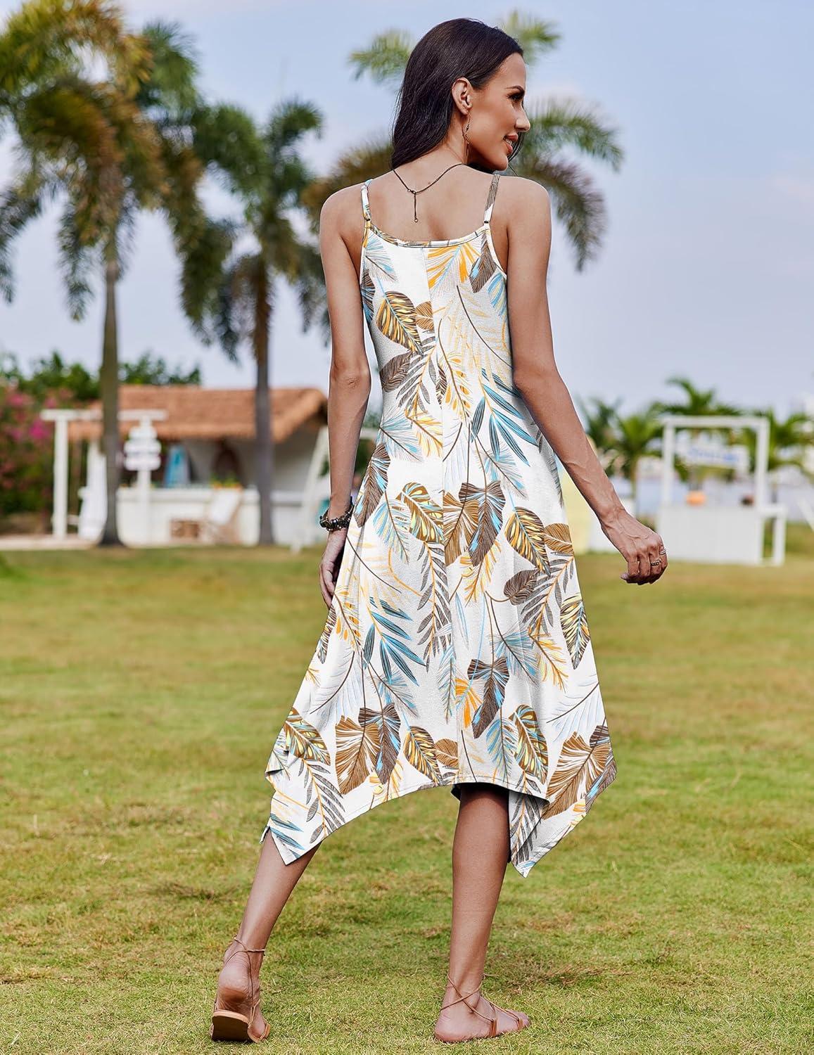 imageZeagoo Women Summer Midi Dresses 2026 Hawaiian Bohemian Beach Cover Up Sundress Spaghetti Strap Casual Dress with PocketsLeaf