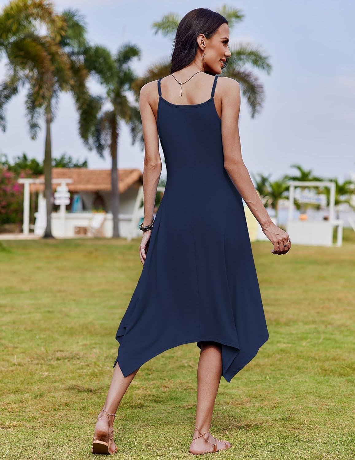 imageZeagoo Women Summer Midi Dresses 2026 Hawaiian Bohemian Beach Cover Up Sundress Spaghetti Strap Casual Dress with PocketsNavy Blue