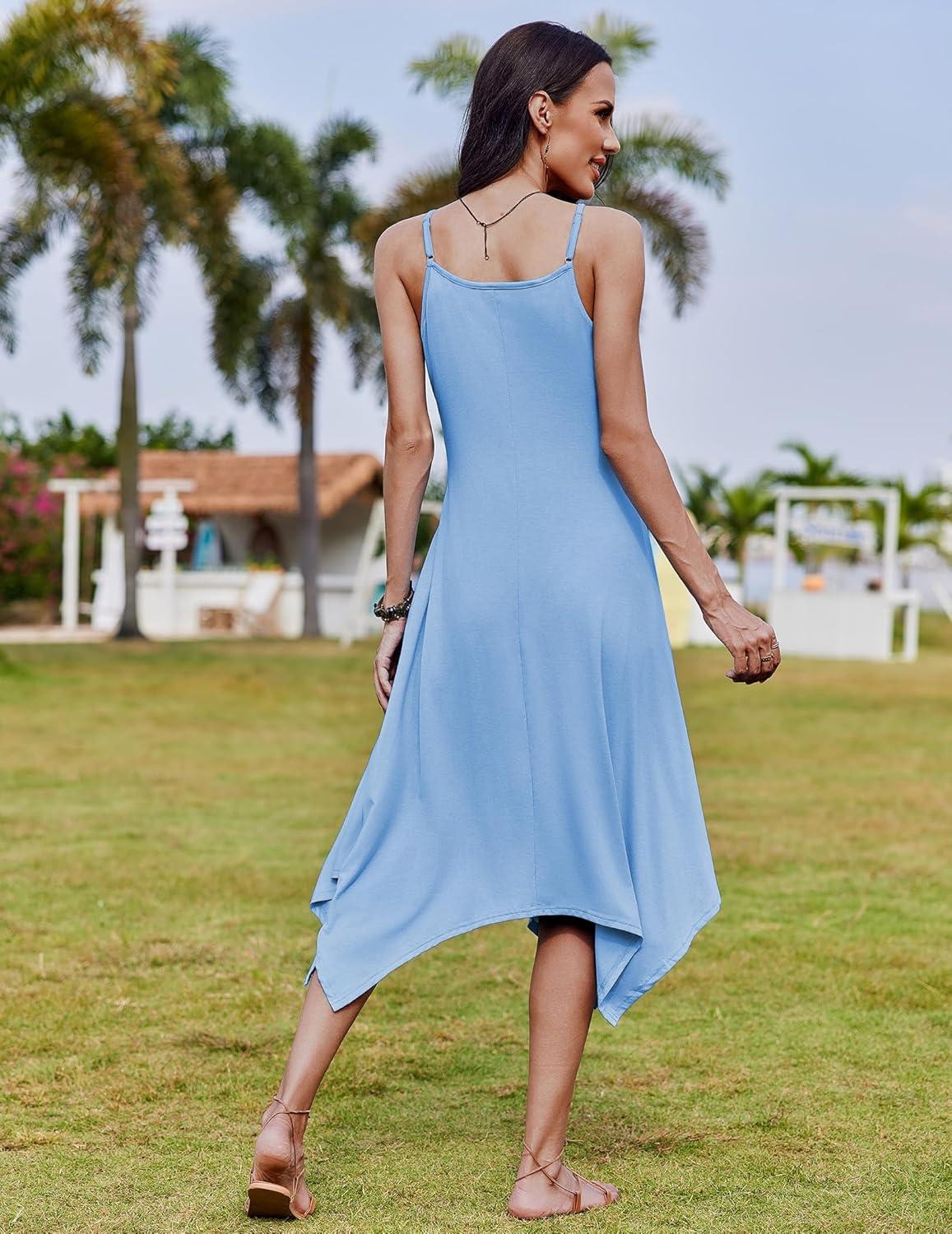 imageZeagoo Women Summer Midi Dresses 2026 Hawaiian Bohemian Beach Cover Up Sundress Spaghetti Strap Casual Dress with PocketsSky