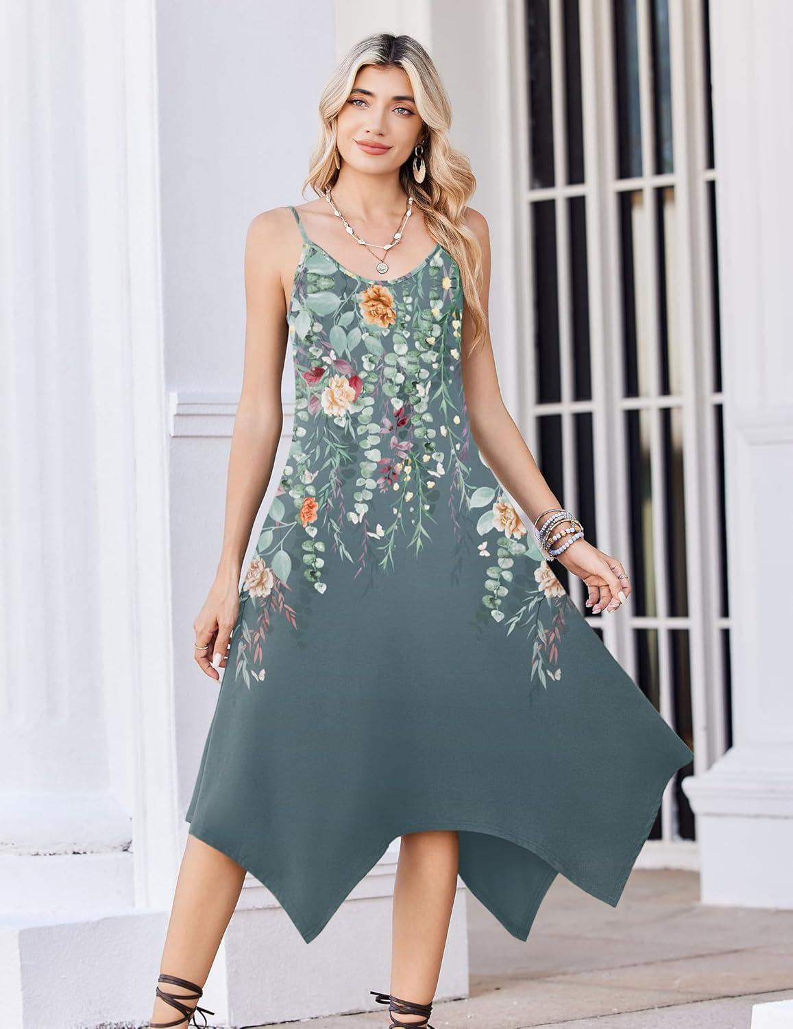 imageZeagoo Women Summer Midi Dresses 2026 Hawaiian Bohemian Beach Cover Up Sundress Spaghetti Strap Casual Dress with PocketsWatercolor