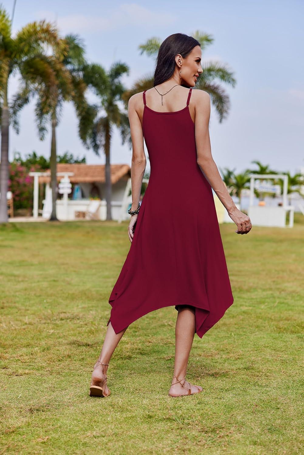 imageZeagoo Women Summer Midi Dresses 2026 Hawaiian Bohemian Beach Cover Up Sundress Spaghetti Strap Casual Dress with PocketsWine Red
