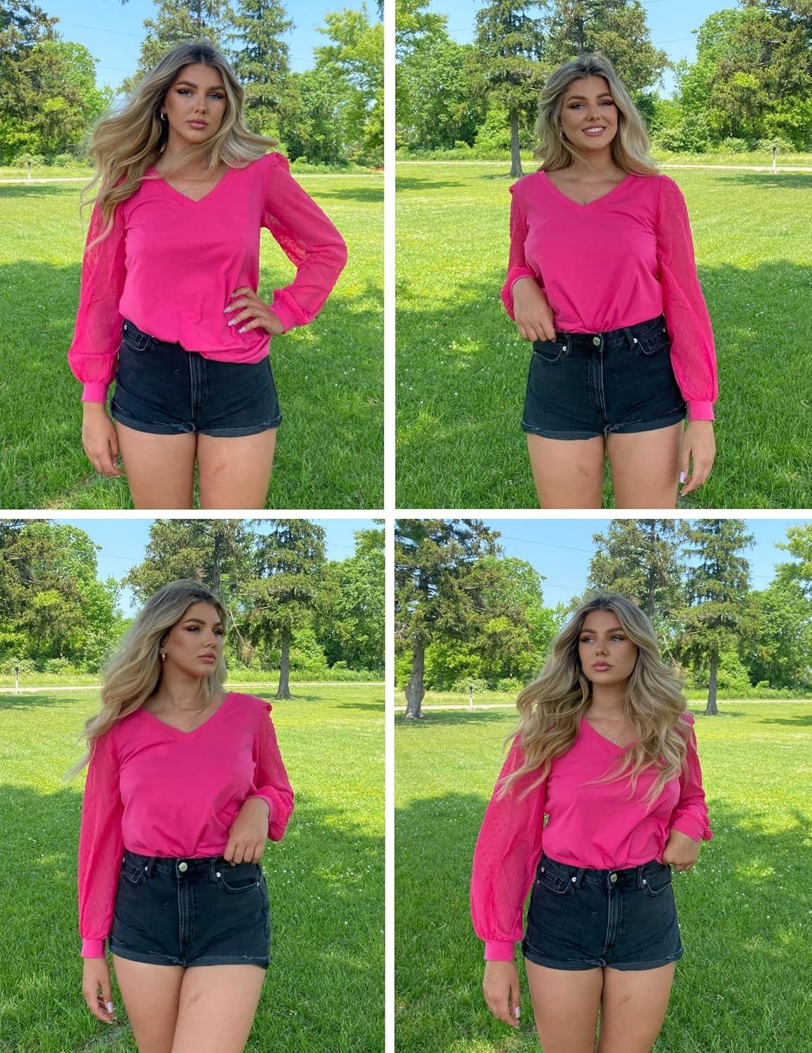 imageZeagoo Womens Blouses Dressy Casual V Neck Top Swiss Dot Balloon Long Sleeve Shirts