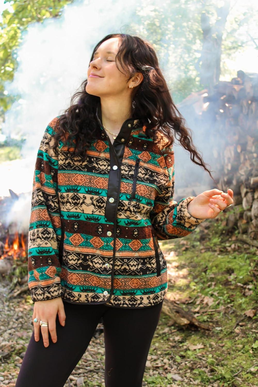 imageZeagoo Womens Cozy Fleece Jacket Western Aztec Print Snap Button Down Coat with Pockets Casual Warm Outwear 2026Black