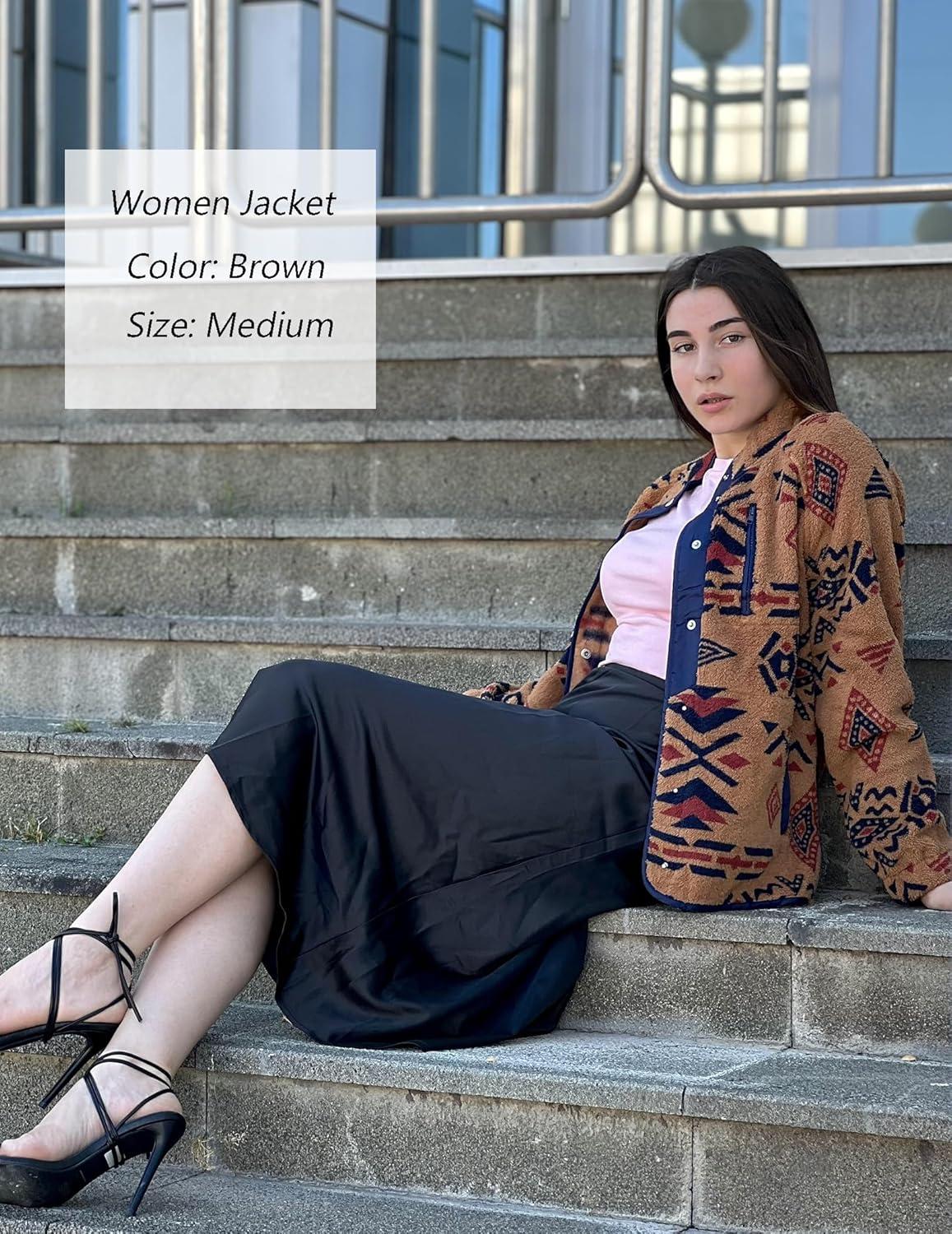 imageZeagoo Womens Cozy Fleece Jacket Western Aztec Print Snap Button Down Coat with Pockets Casual Warm Outwear 2026Brown