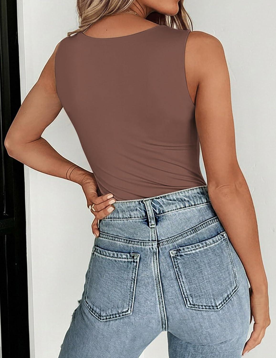 imageZeagoo Womens Double Lined Crew Neck Tank Tops Cute Summer Sleeveless Workout Tops Basic Going Out Clothes 2026Brown