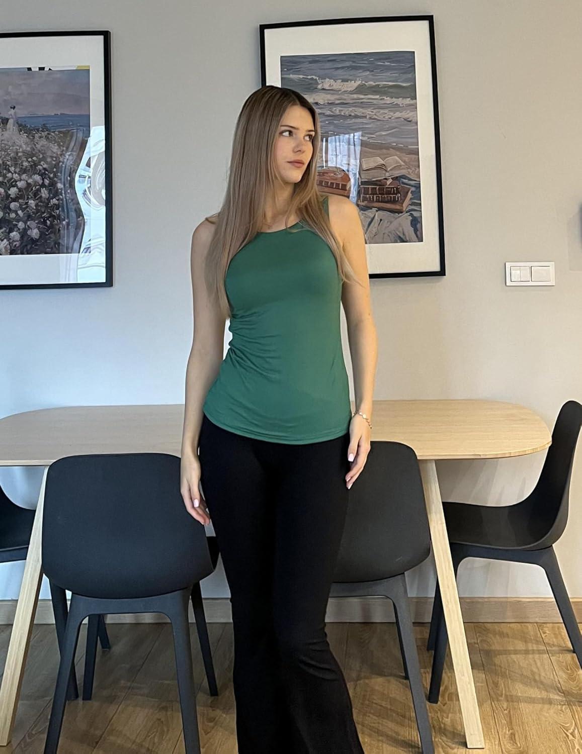 imageZeagoo Womens Double Lined Crew Neck Tank Tops Cute Summer Sleeveless Workout Tops Basic Going Out Clothes 2026Green