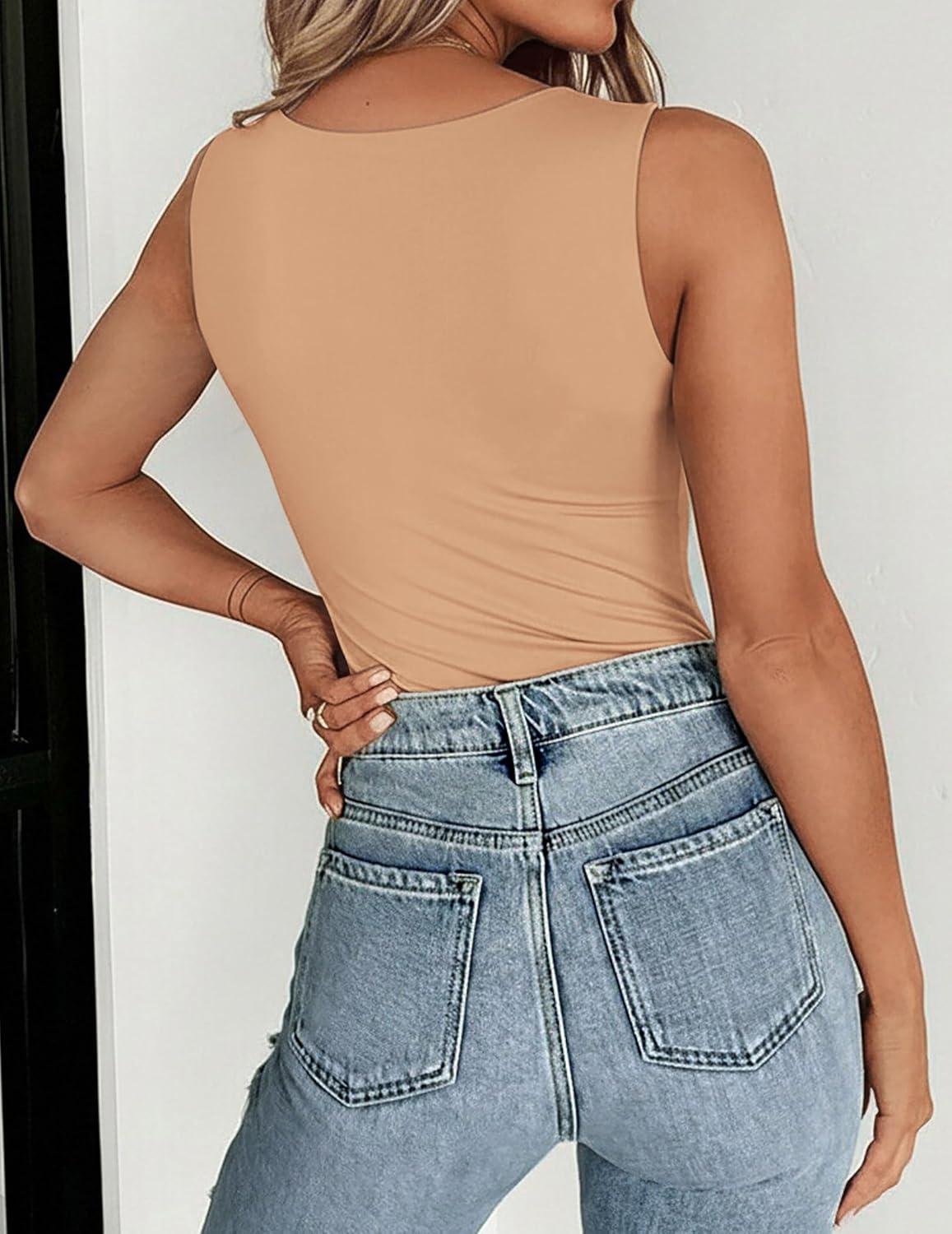 imageZeagoo Womens Double Lined Crew Neck Tank Tops Cute Summer Sleeveless Workout Tops Basic Going Out Clothes 2026Khaki