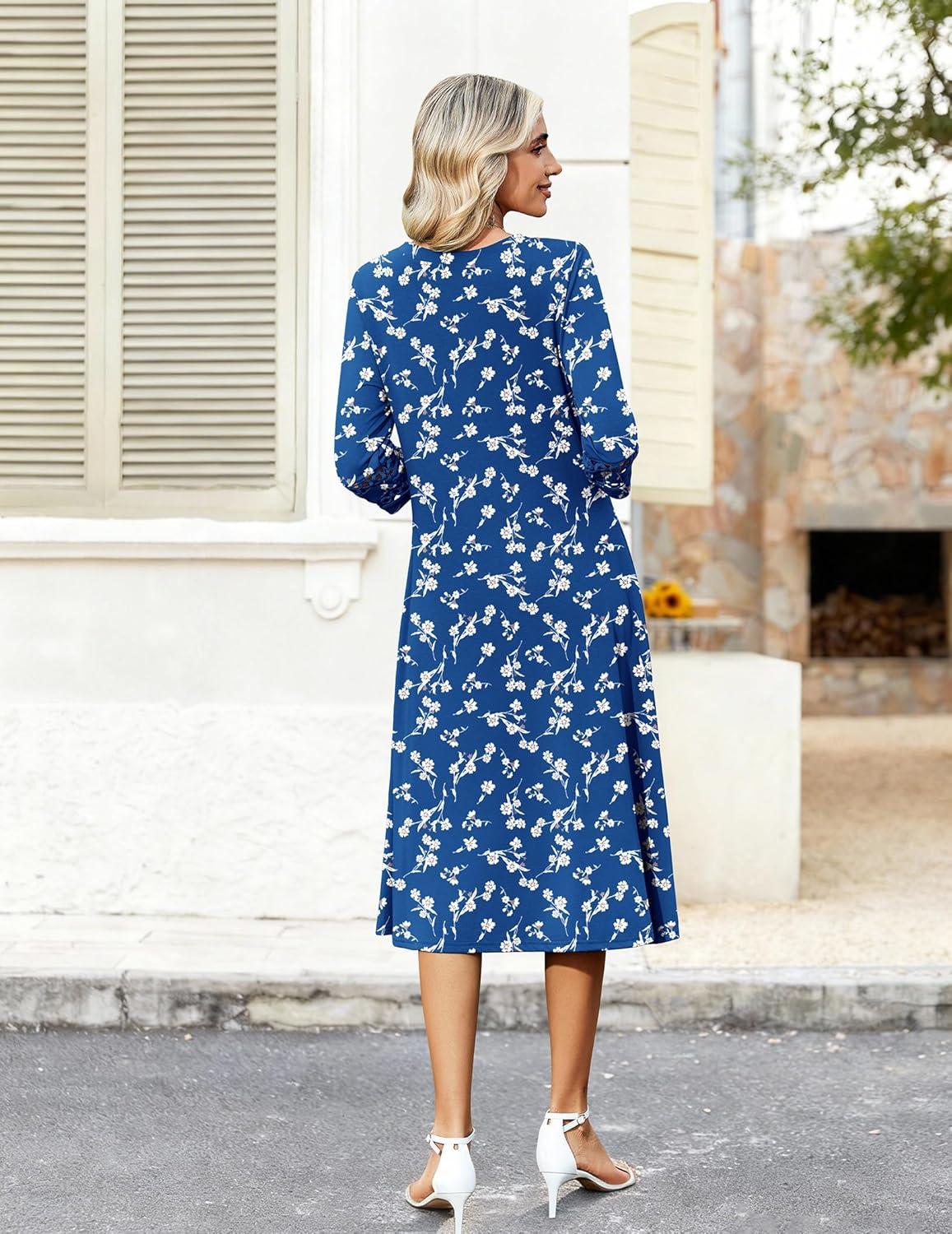 imageZeagoo Womens Dresses 34 Sleeve Summer Casual VNeck A Line Flowy Eyelet Midi Dress for Women Beach Vacation SundressSp108