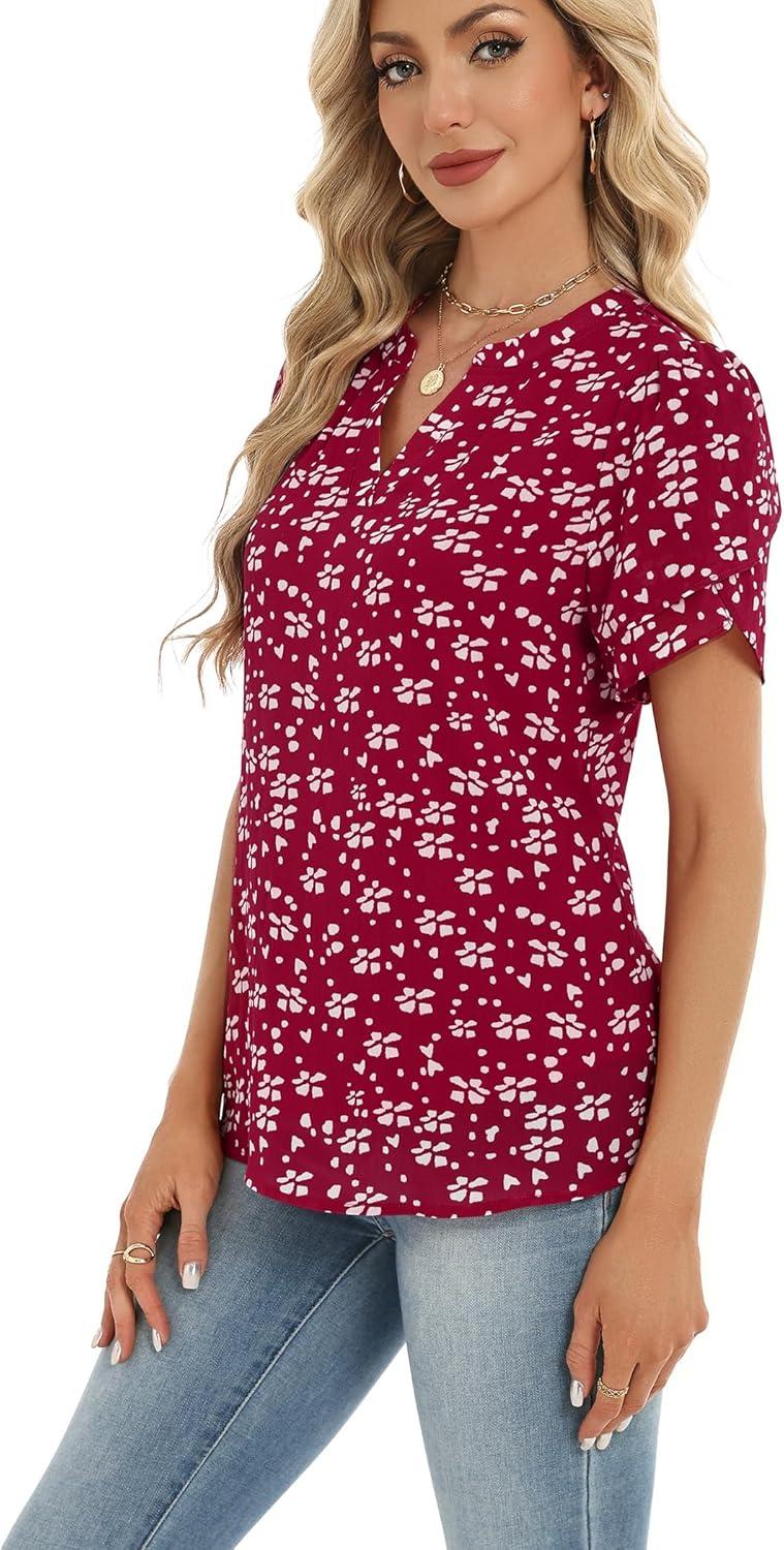 imageZeagoo Womens Dressy Casual Shirts Short Sleeve V Neck Work Blouse Business Casual Summer Chiffon TopsBerryflake