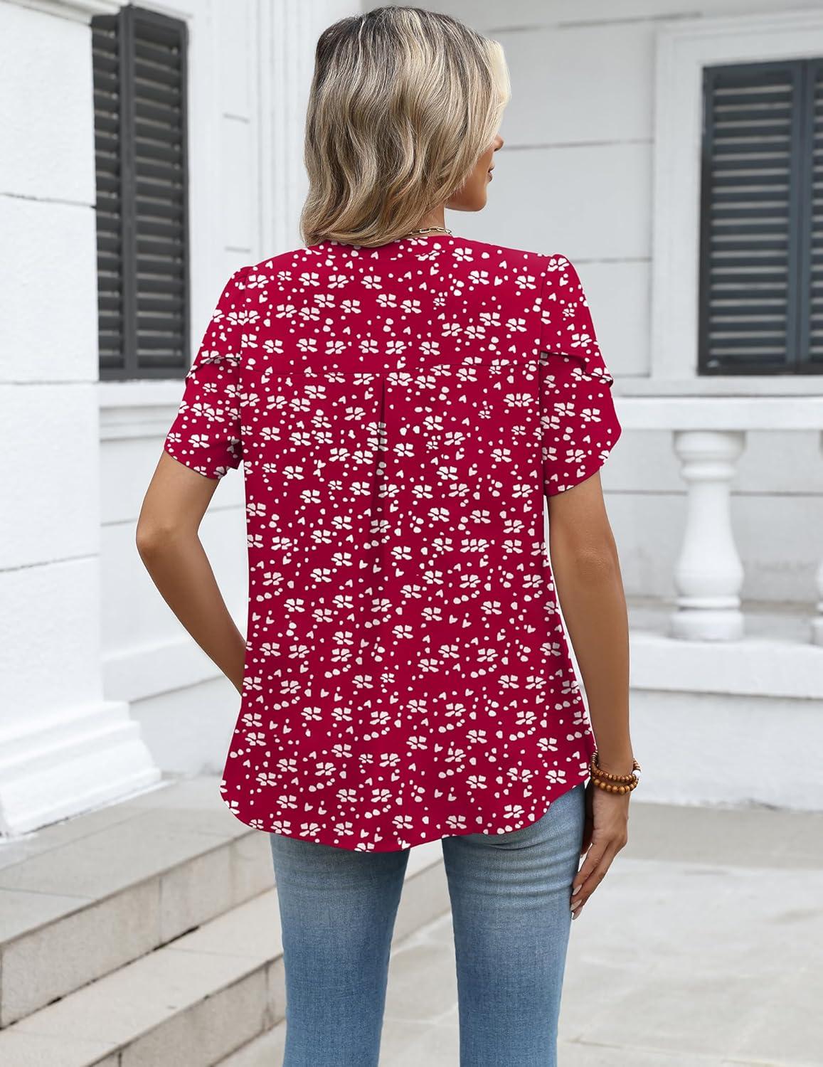 imageZeagoo Womens Dressy Casual Shirts Short Sleeve V Neck Work Blouse Business Casual Summer Chiffon TopsBerryflake