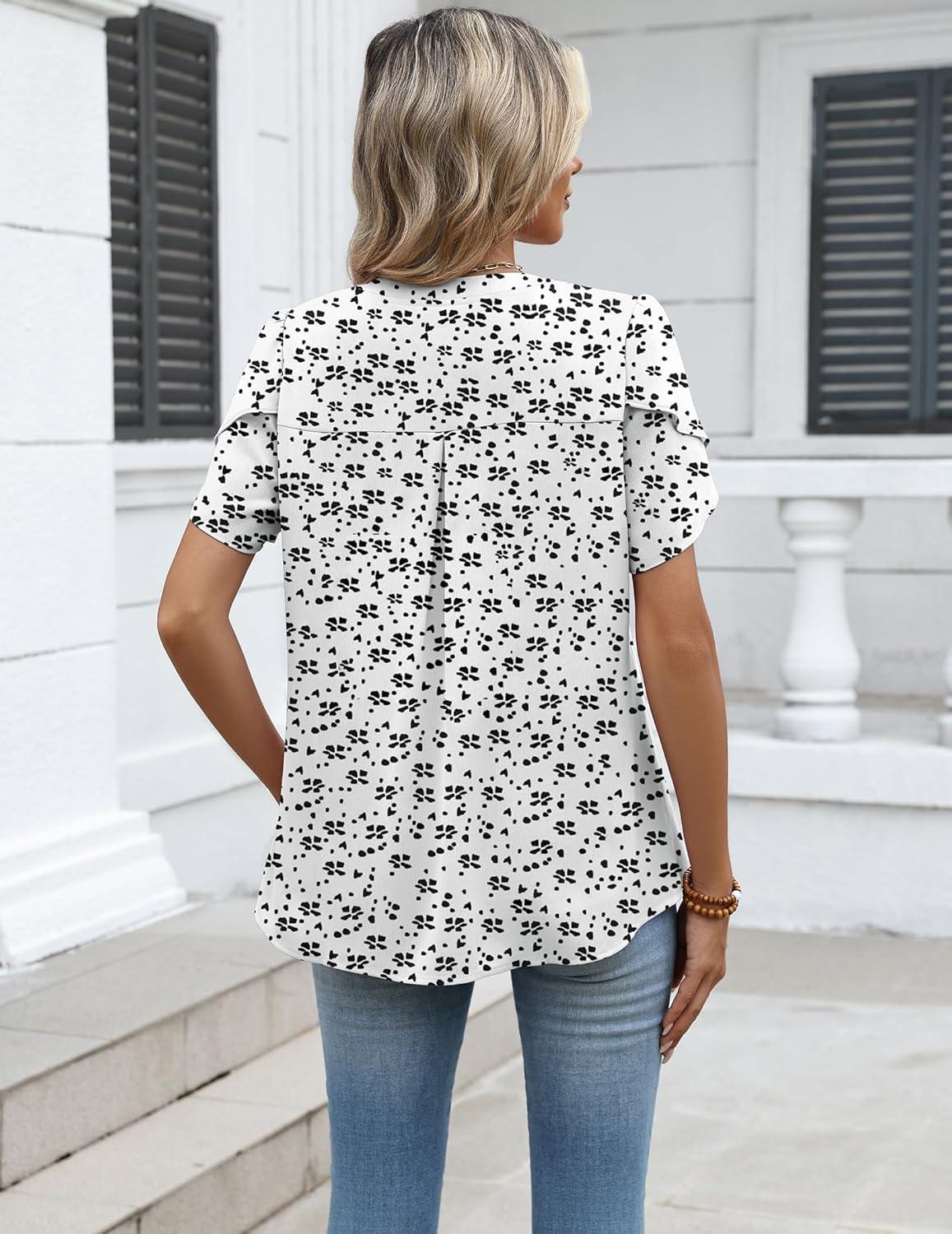 imageZeagoo Womens Dressy Casual Shirts Short Sleeve V Neck Work Blouse Business Casual Summer Chiffon TopsShadowfall