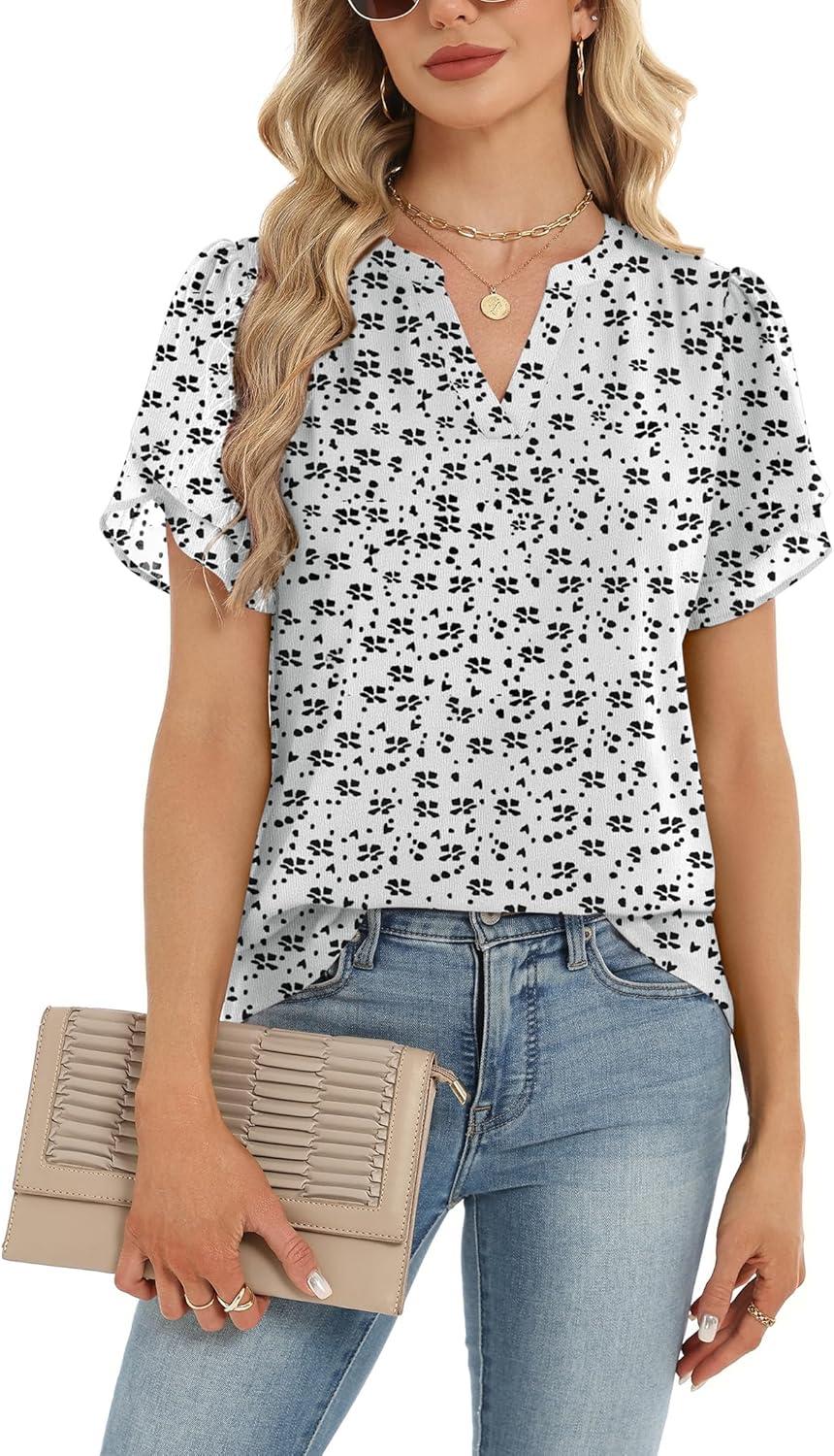 imageZeagoo Womens Dressy Casual Shirts Short Sleeve V Neck Work Blouse Business Casual Summer Chiffon TopsShadowfall
