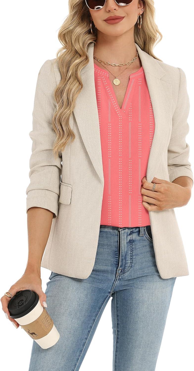 imageZeagoo Womens Dressy Casual Shirts Short Sleeve V Neck Work Blouse Business Casual Summer Chiffon TopsStripe